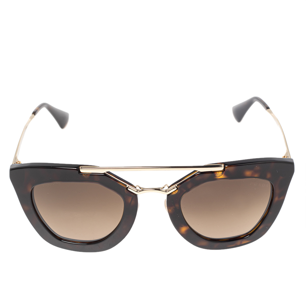

Prada Dark Brown Tortoise Acetate SPR 09Q Gradient Cat Eye Sunglasses