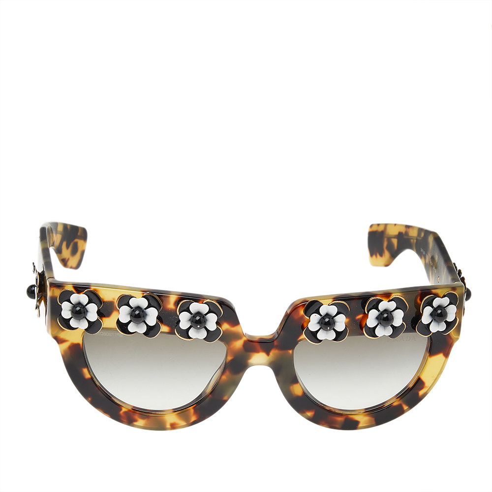 

Prada Tortoise Shell/Grey Gradient SPR 26P Flower Poeme Sunglasses