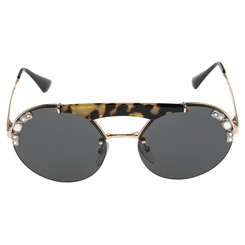 

Prada Gold Tone/Grey Crystal Ornate SPR52U Round Sunglasses