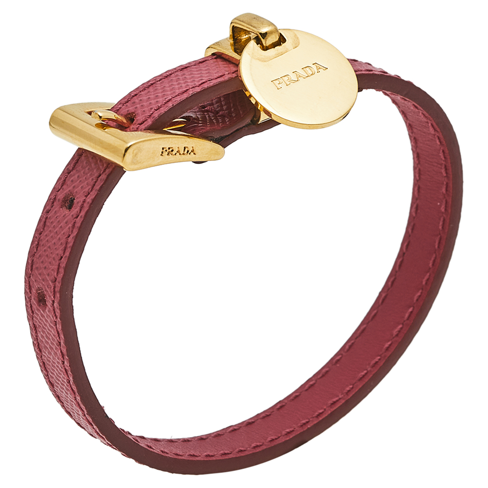 

Prada Pink Buckle Closure Saffiano Leather Bracelet