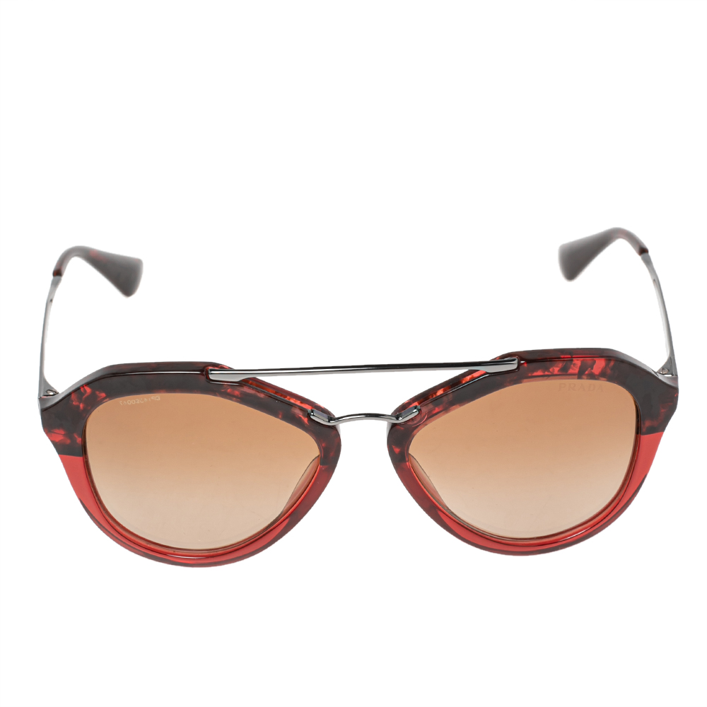

Prada Red Havana / Brown Gradient SPR 12Q Cinema Aviator Sunglasses