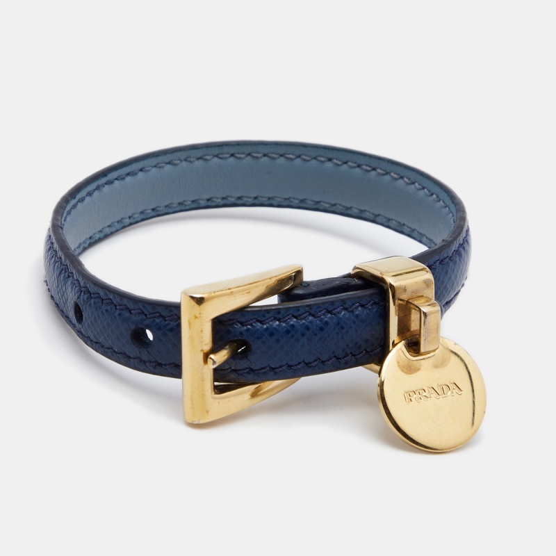 

Prada Blue Leather Gold Tone Metal Buckle Bracelet
