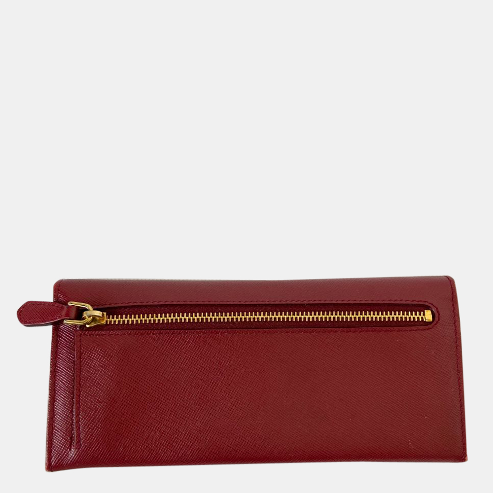 

Prada Burgundy Saffiano Leather Vitello Flap Continental Wallet