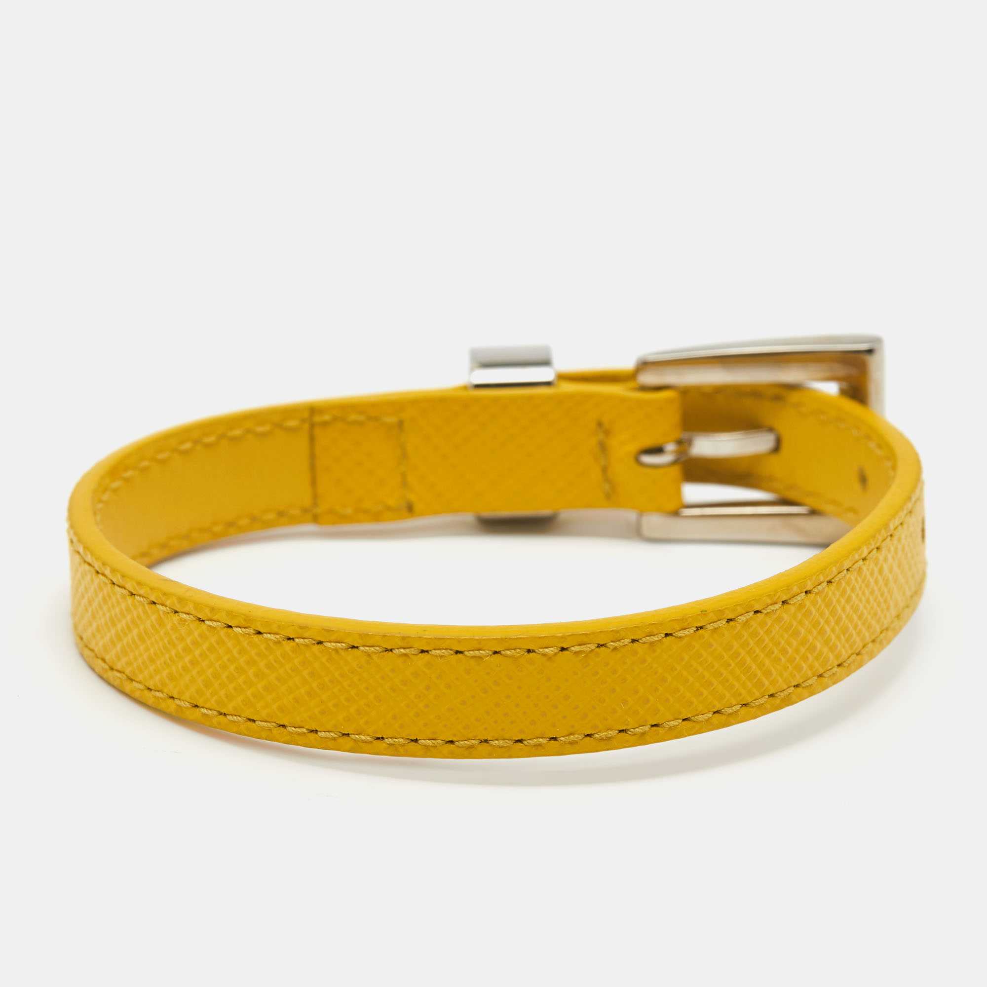 

Prada Yellow Saffiano Leather Logo Charm Wrap Bracelet