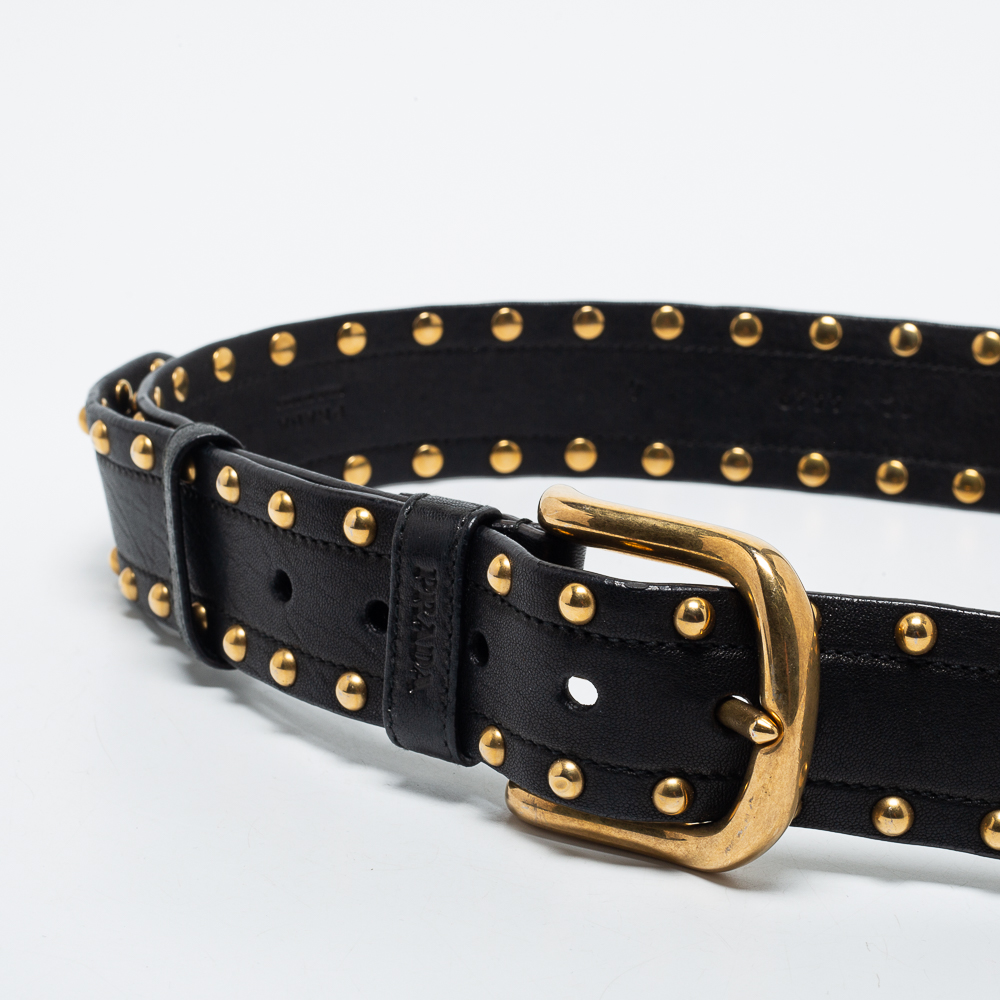 

Prada Black Studded Leather Buckle Belt