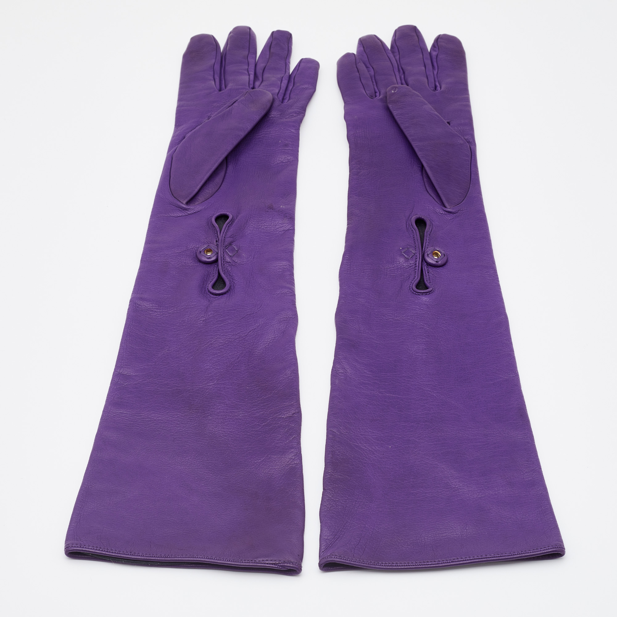 

Prada Purple Leather Elbow Length Gloves Size