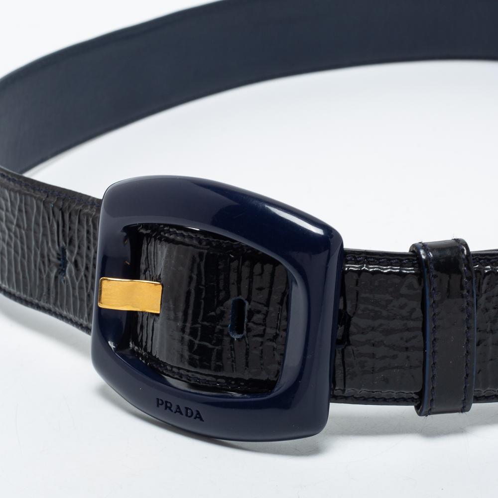 

Prada Navy Blue Patent Leather Buckle Belt