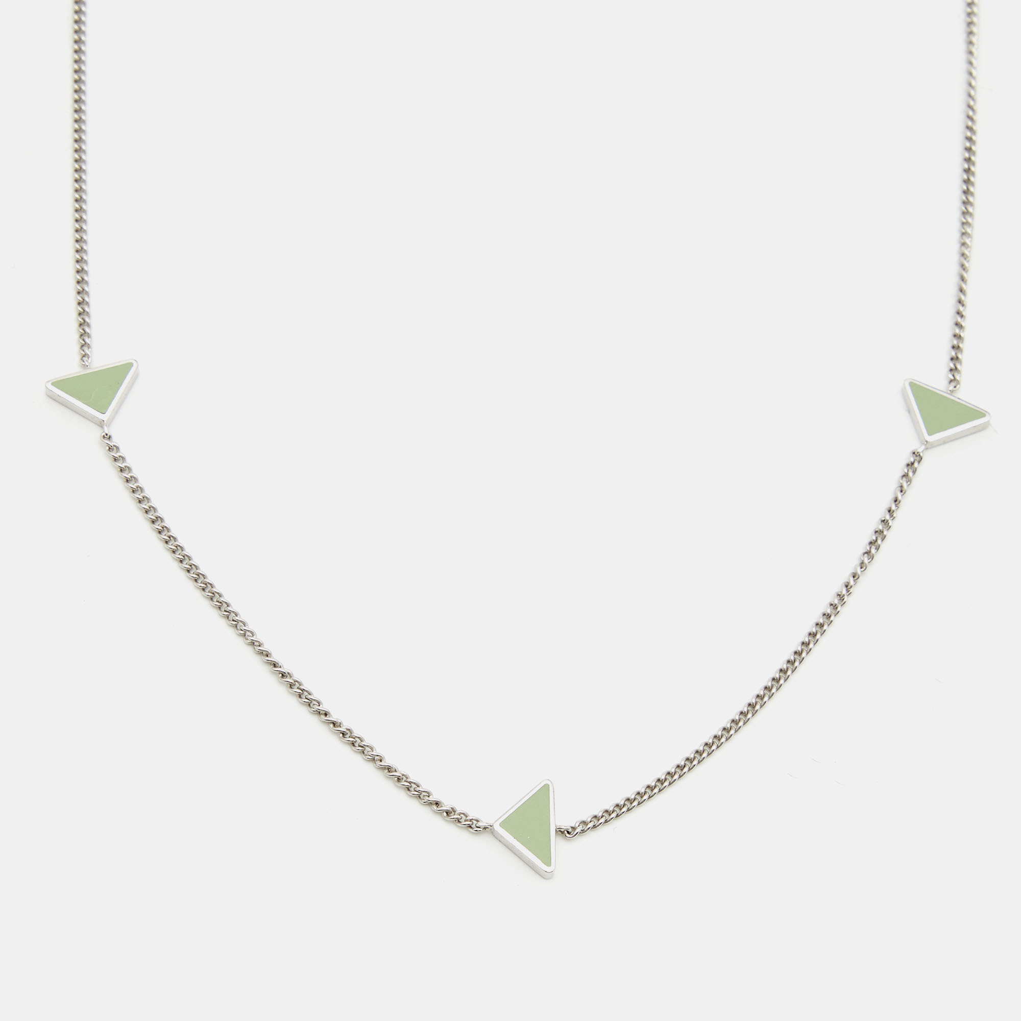 

Prada Sterling Silver Enamel Triangle Station Necklace