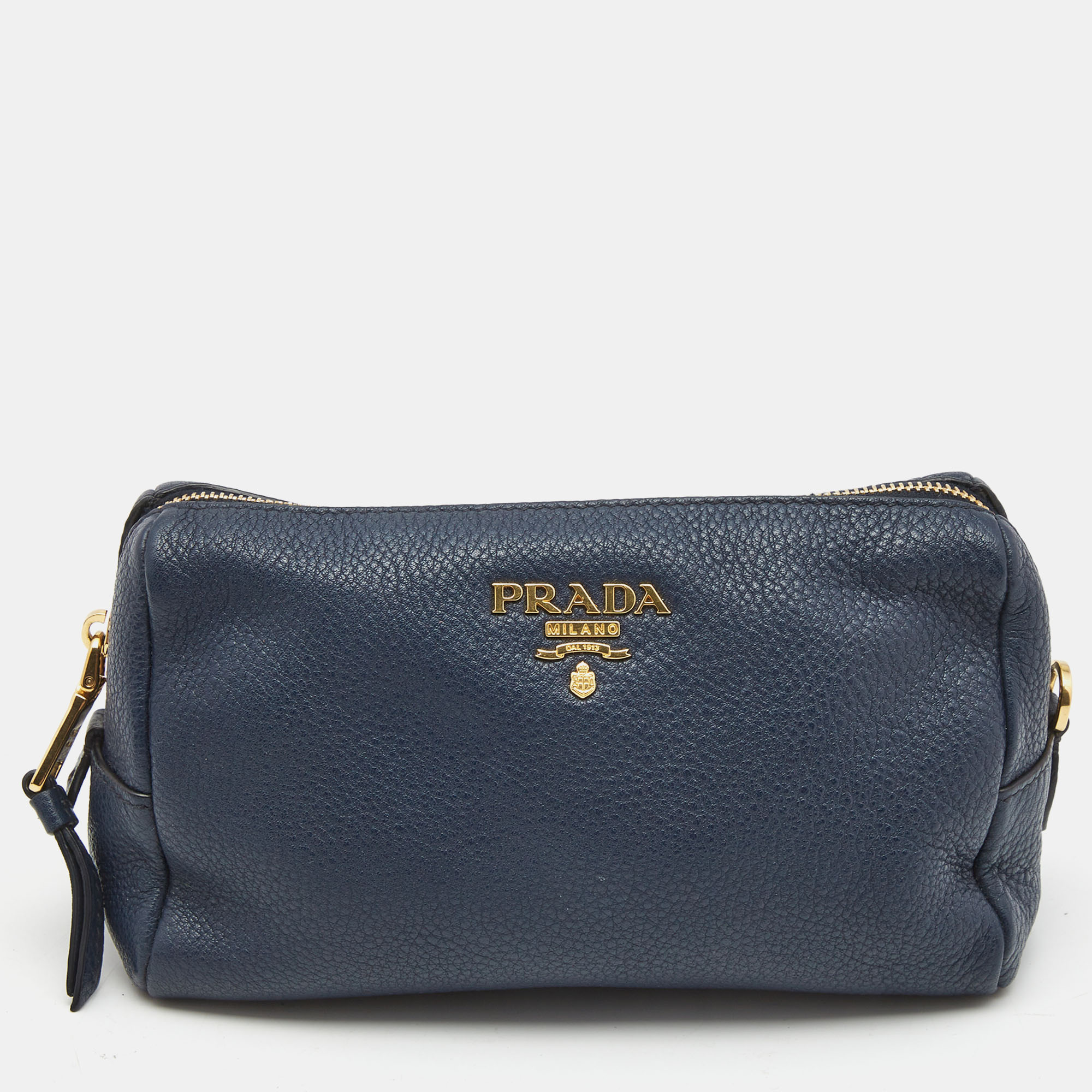 Prada Navy Blue Leather Cosmetic Pouch