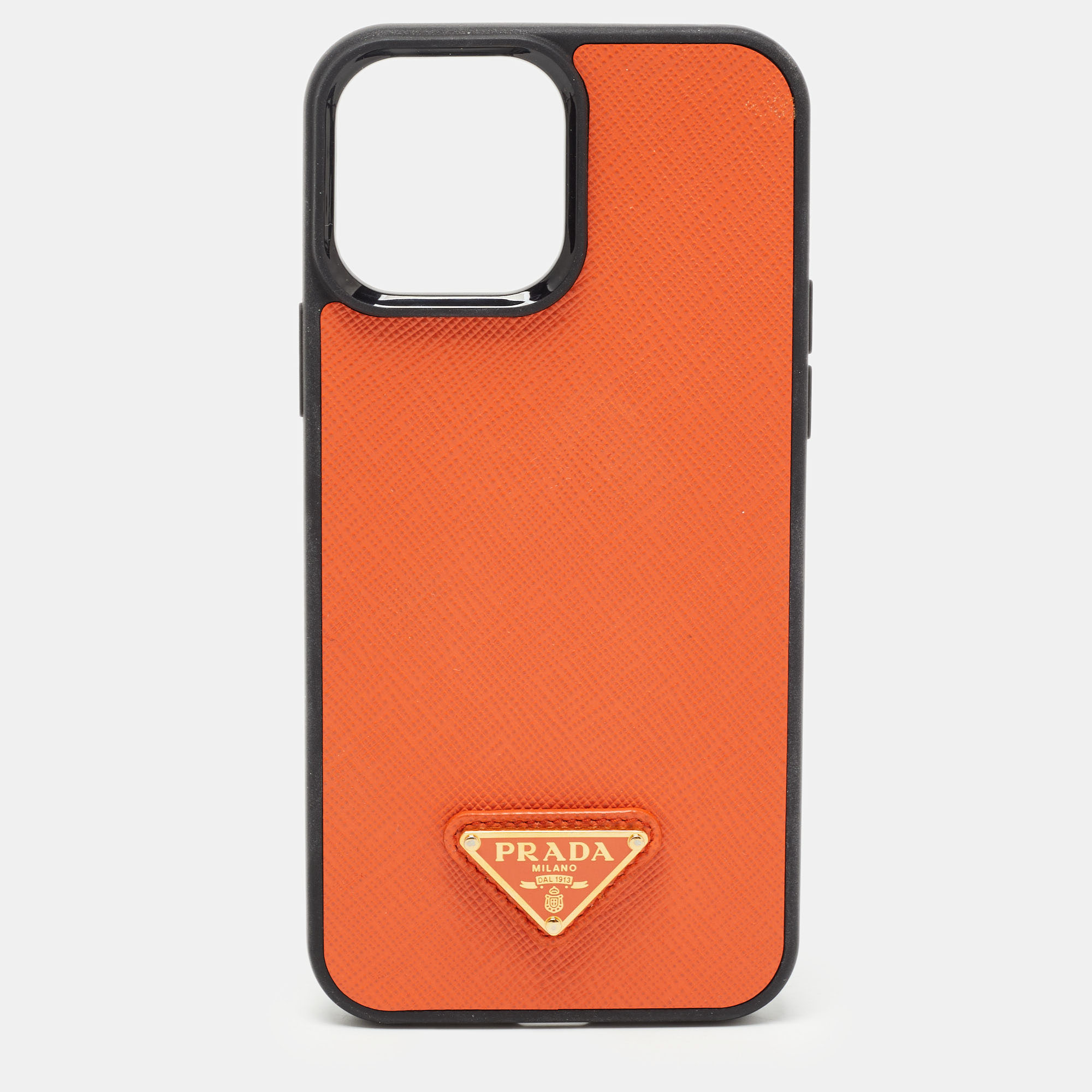 Prada Orange/Black Saffiano Leather Iphone 13 Pro Max Case