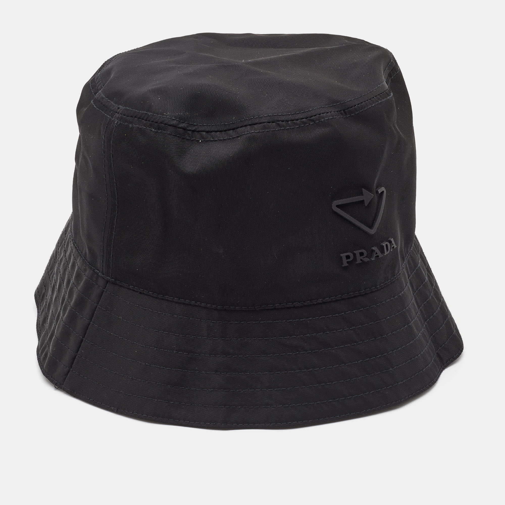 

Prada Black Nylon Logo Plaque Bucket Hat