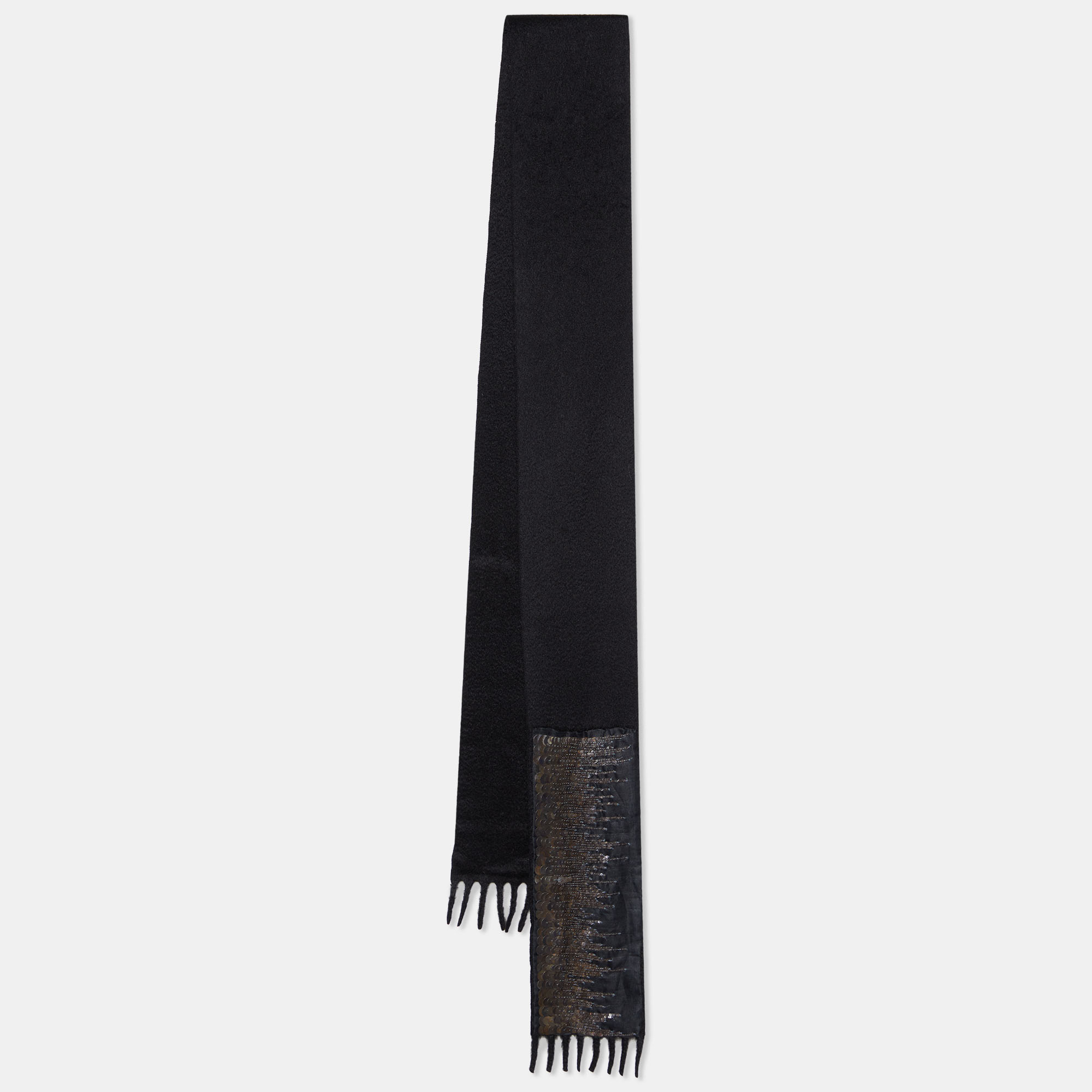 

Prada Black Cashmere Embellished Fringed Stole