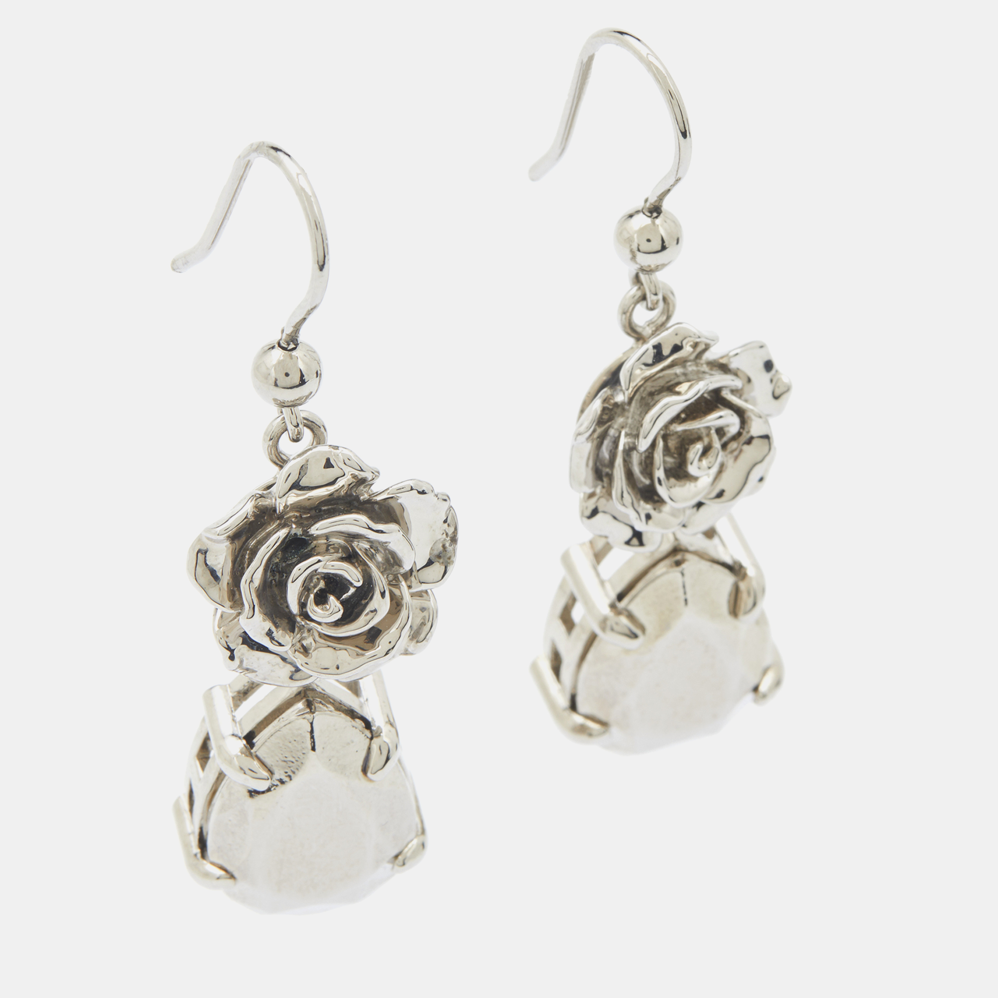 

Prada Sterling Silver Rose & Crystal Drop Earrings