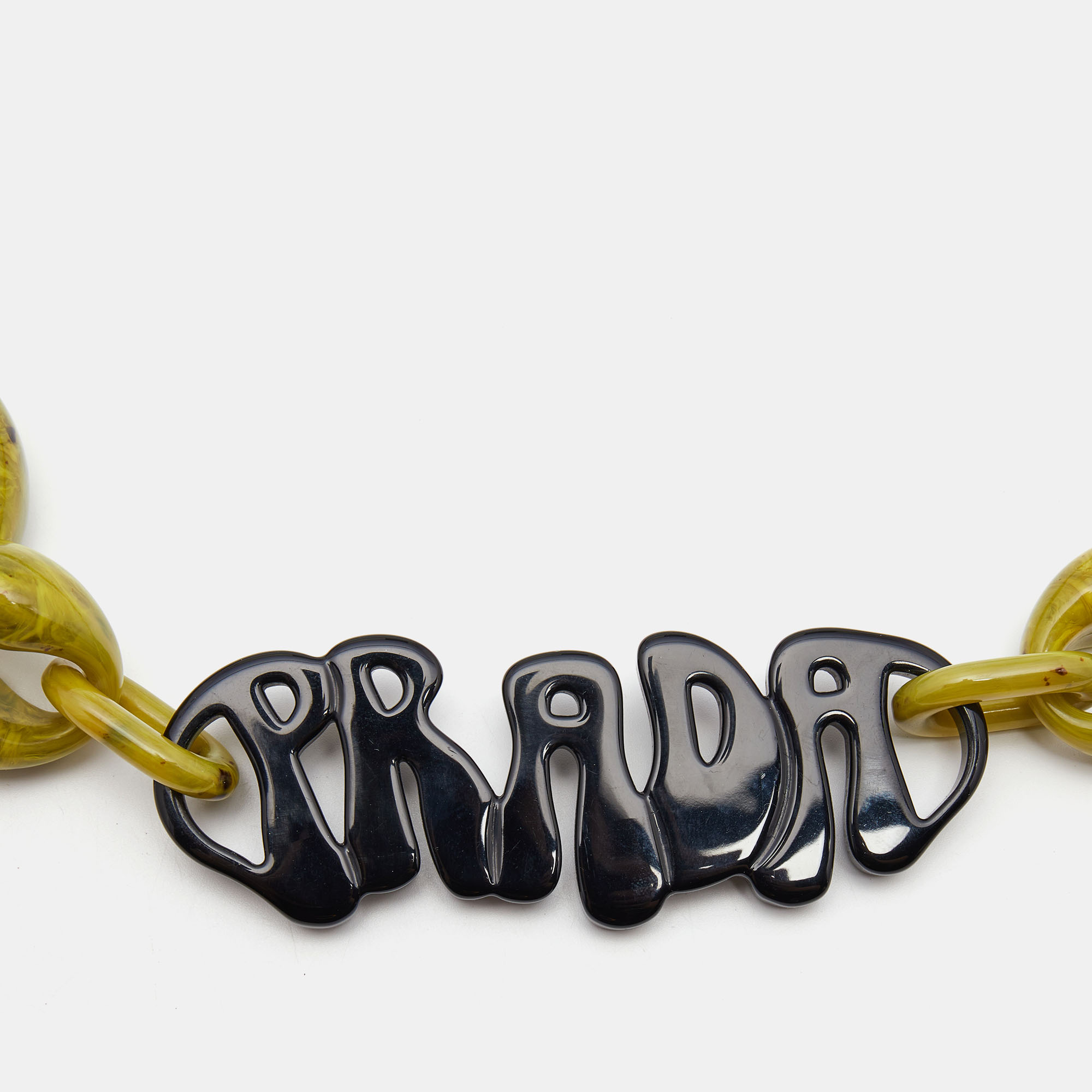 

Prada Green Plexiglass Logo Link Necklace