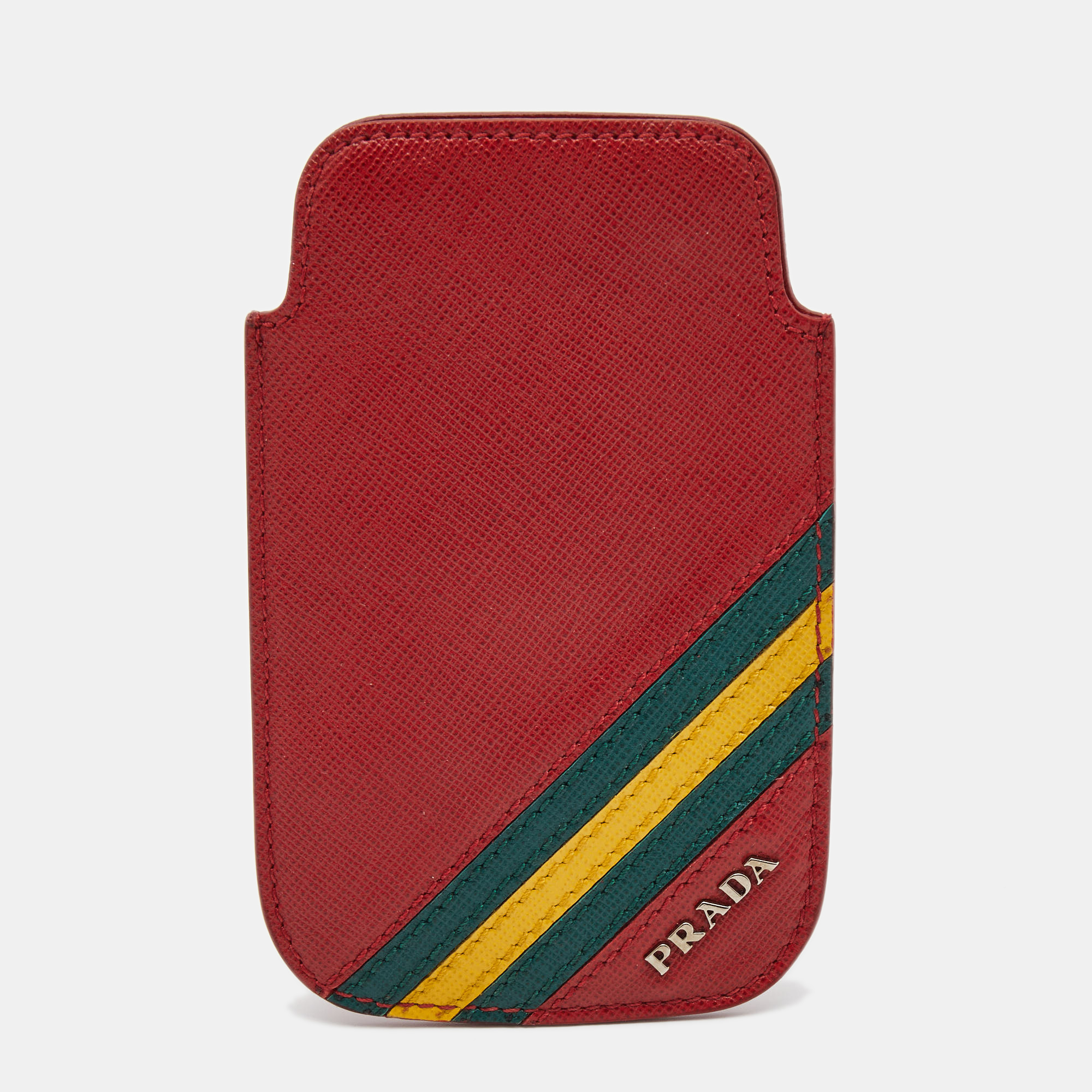 Pre-owned Prada Red Saffiano Leather Stripe Iphone5 Case
