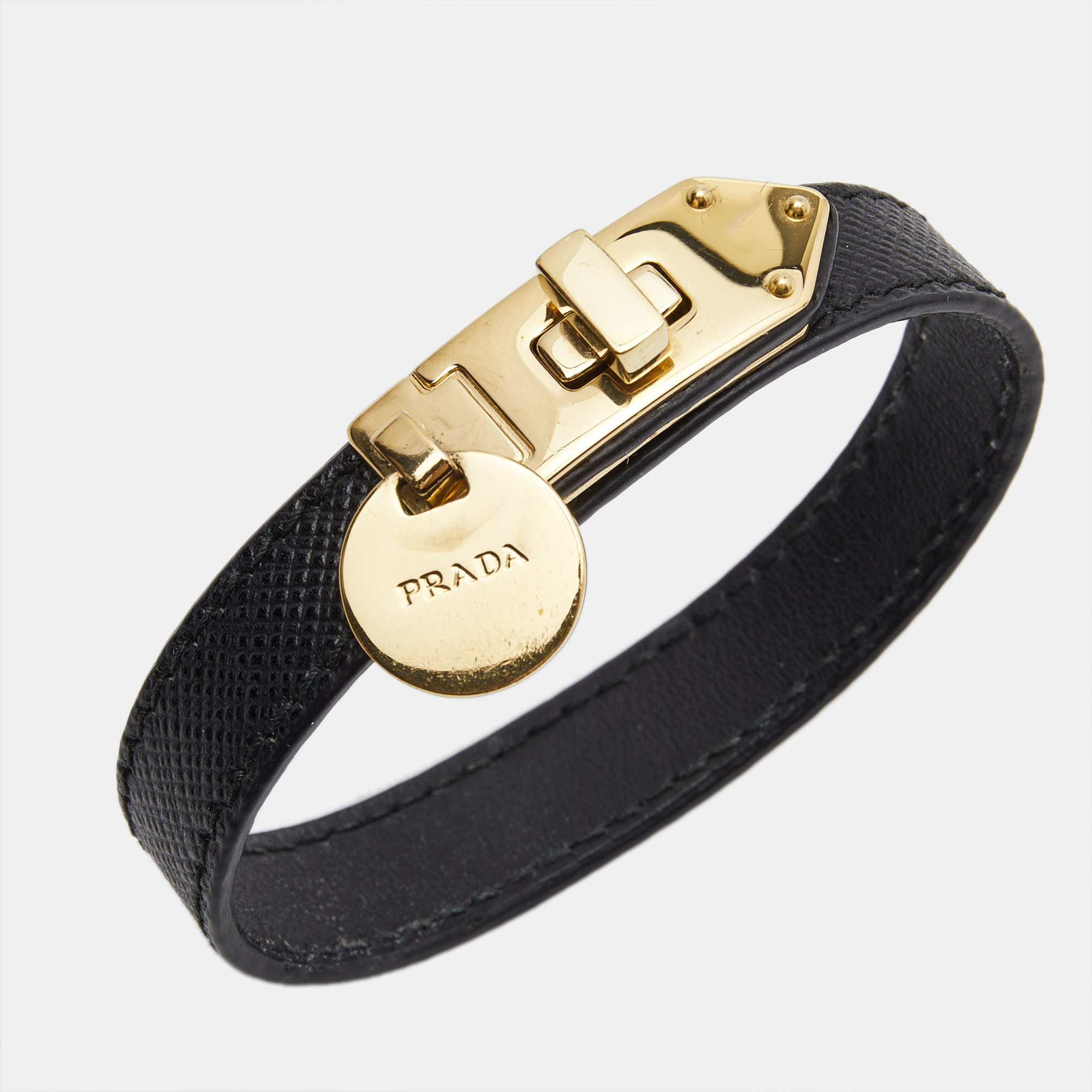 

Prada Leather Gold Tone Turn-Lock Bracelet
