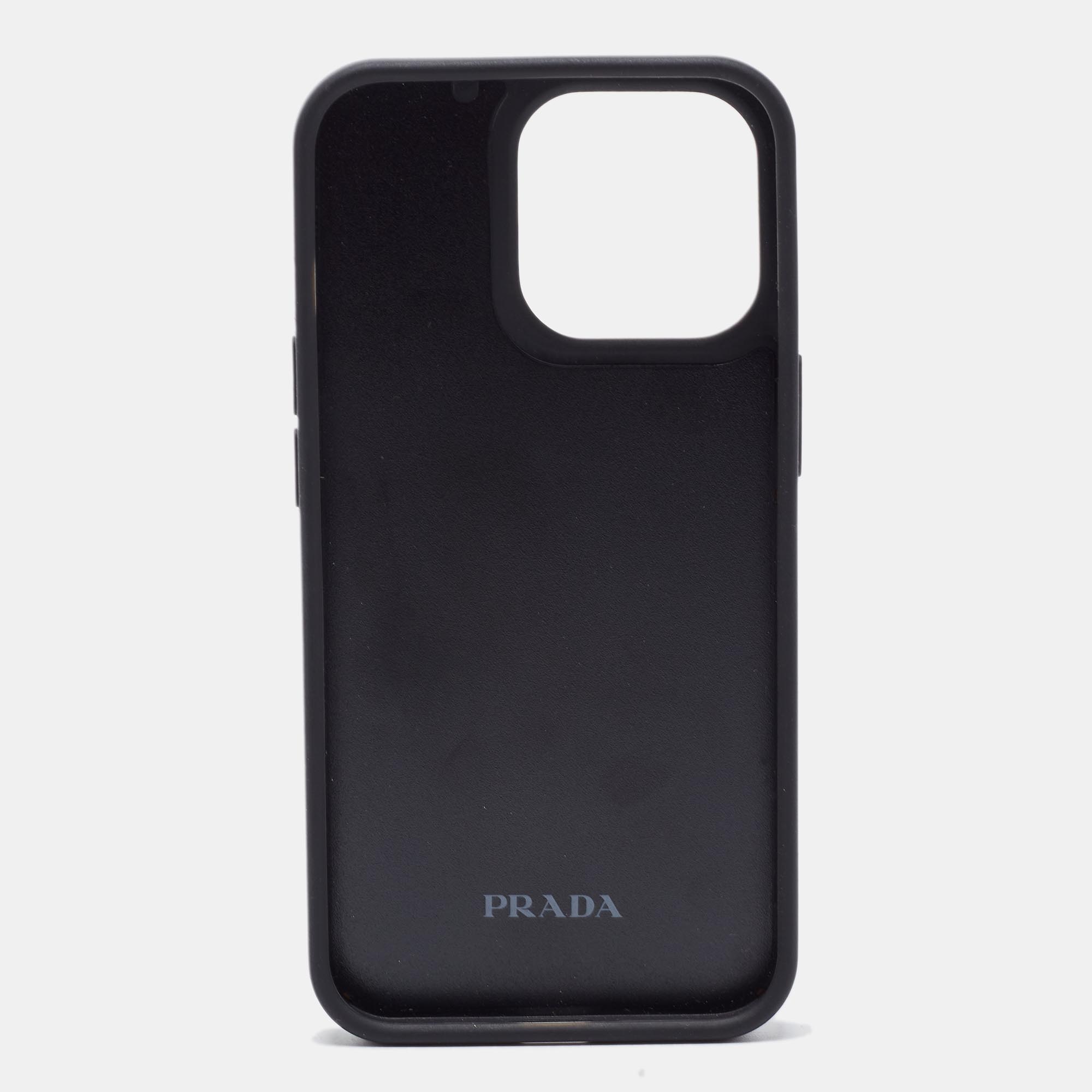 

Prada Black/Silver Rubber and Suede Crystals Embellished iPhone 13 Pro Case