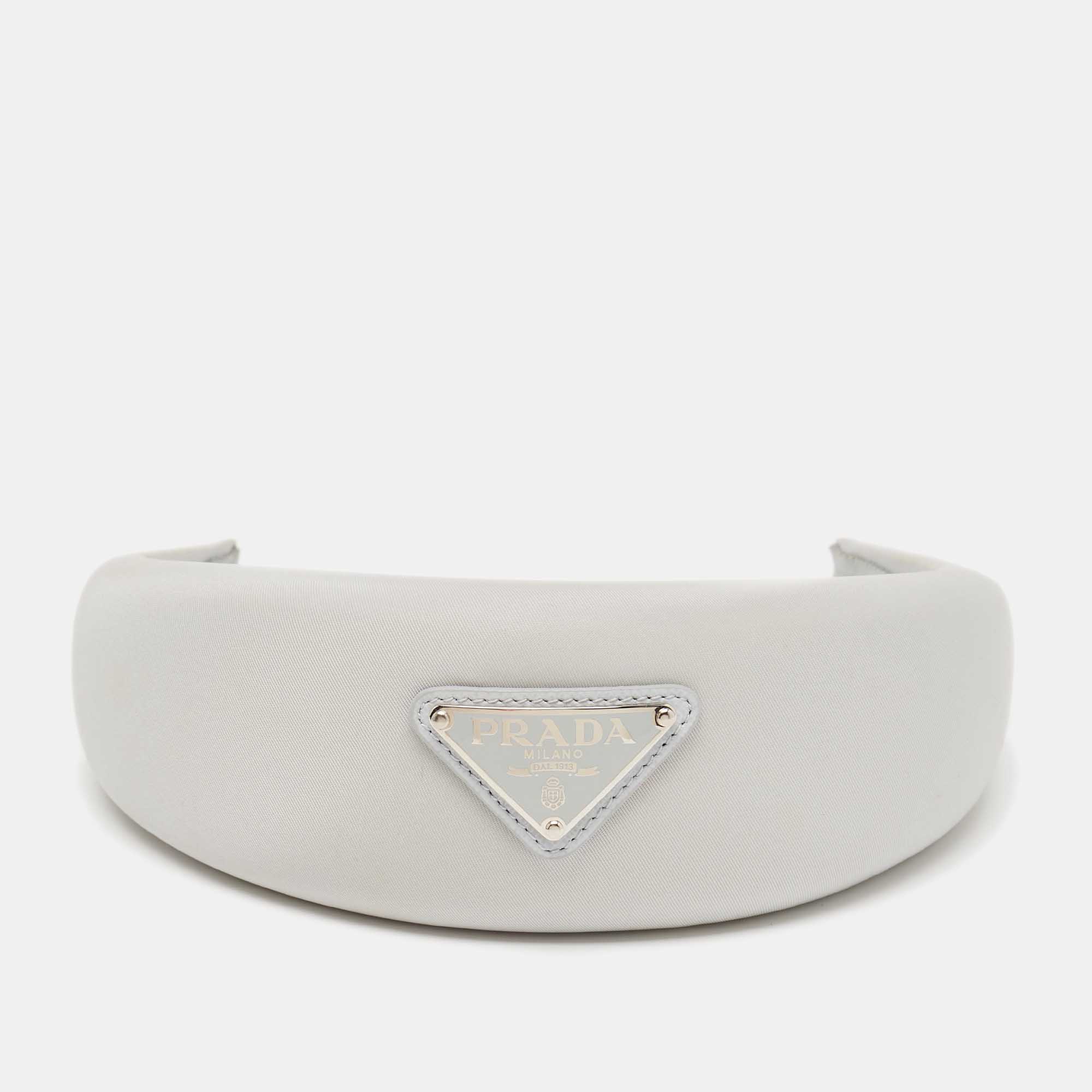 

Prada Grey Triangle Logo Re-Nylon Headband