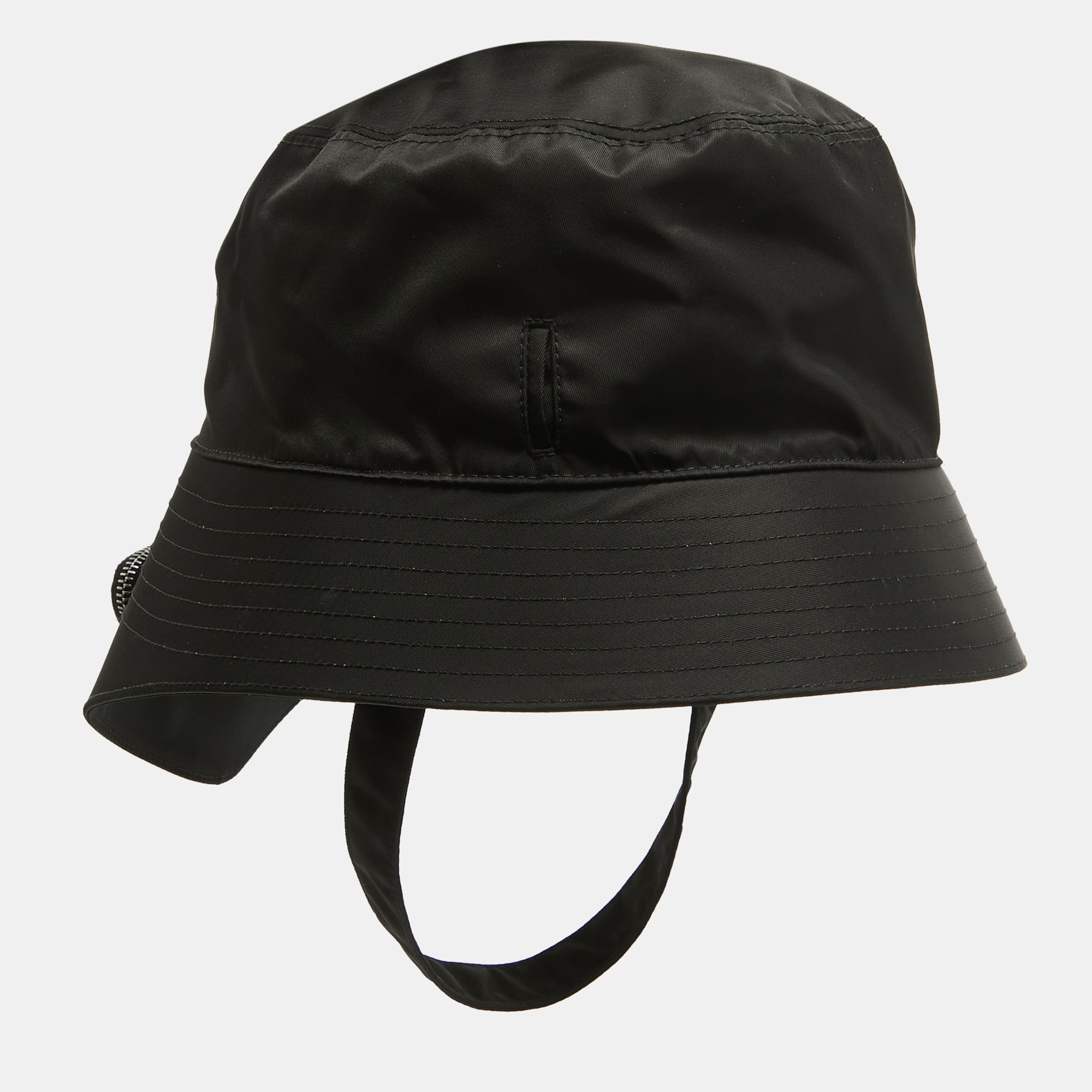 

Prada Black Re-Nylon Triangle Logo Detail String Bucket Hat