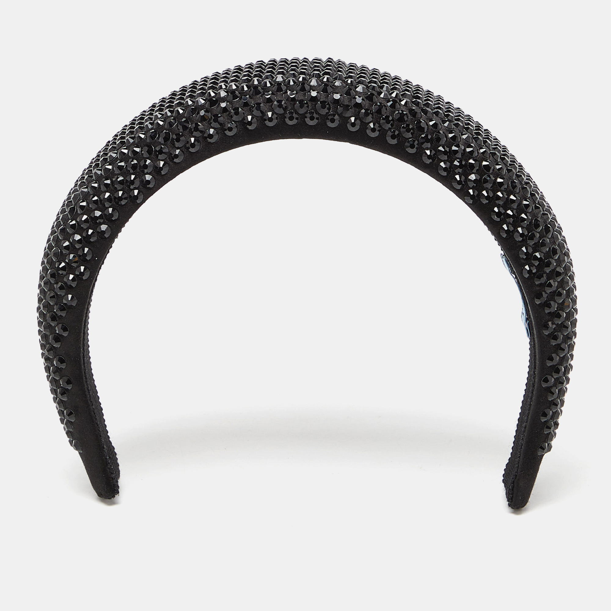 

Prada Black Crystal Embellished Satin Wide Headband