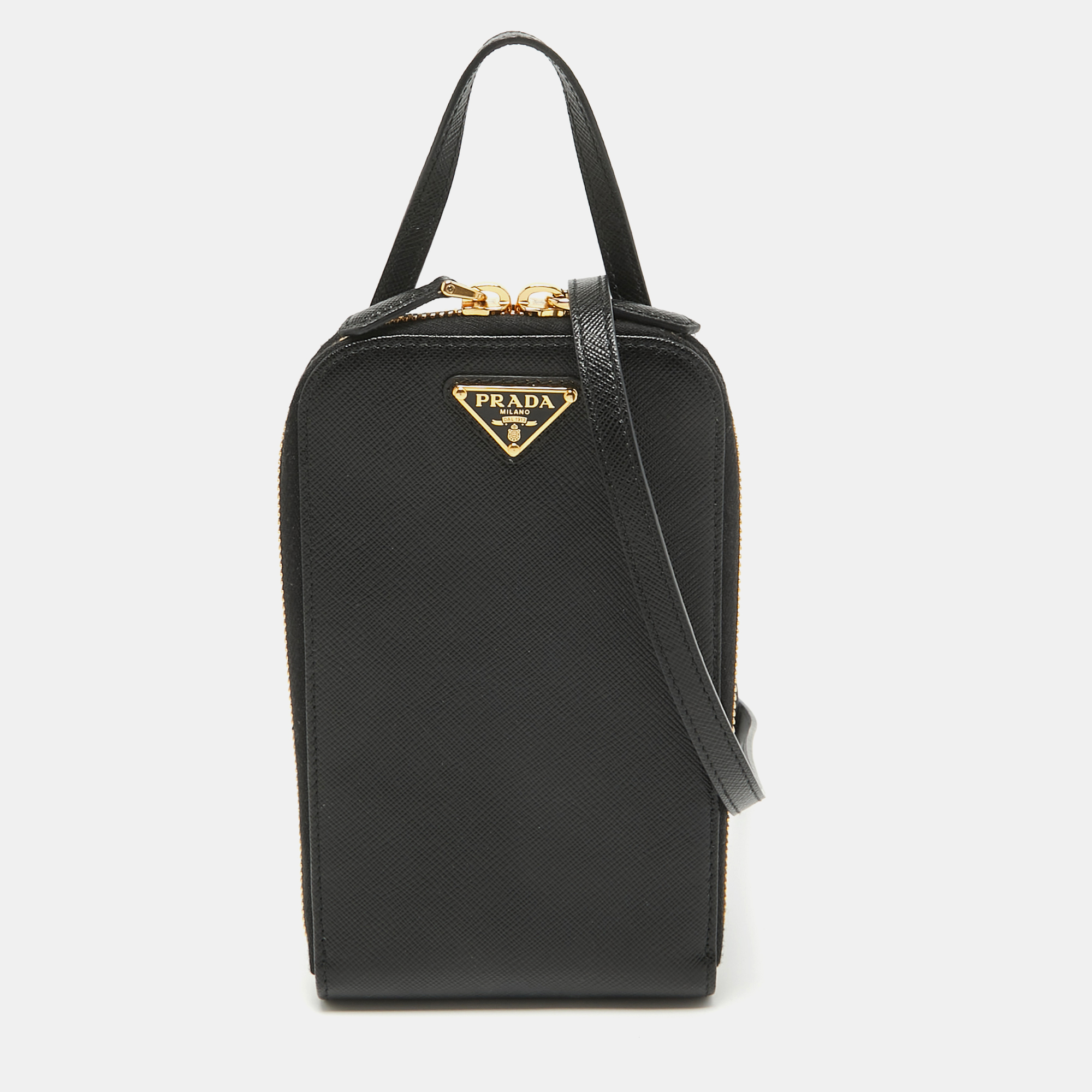 

Prada Black Saffiano Lux Leather Phone Crossbody Bag