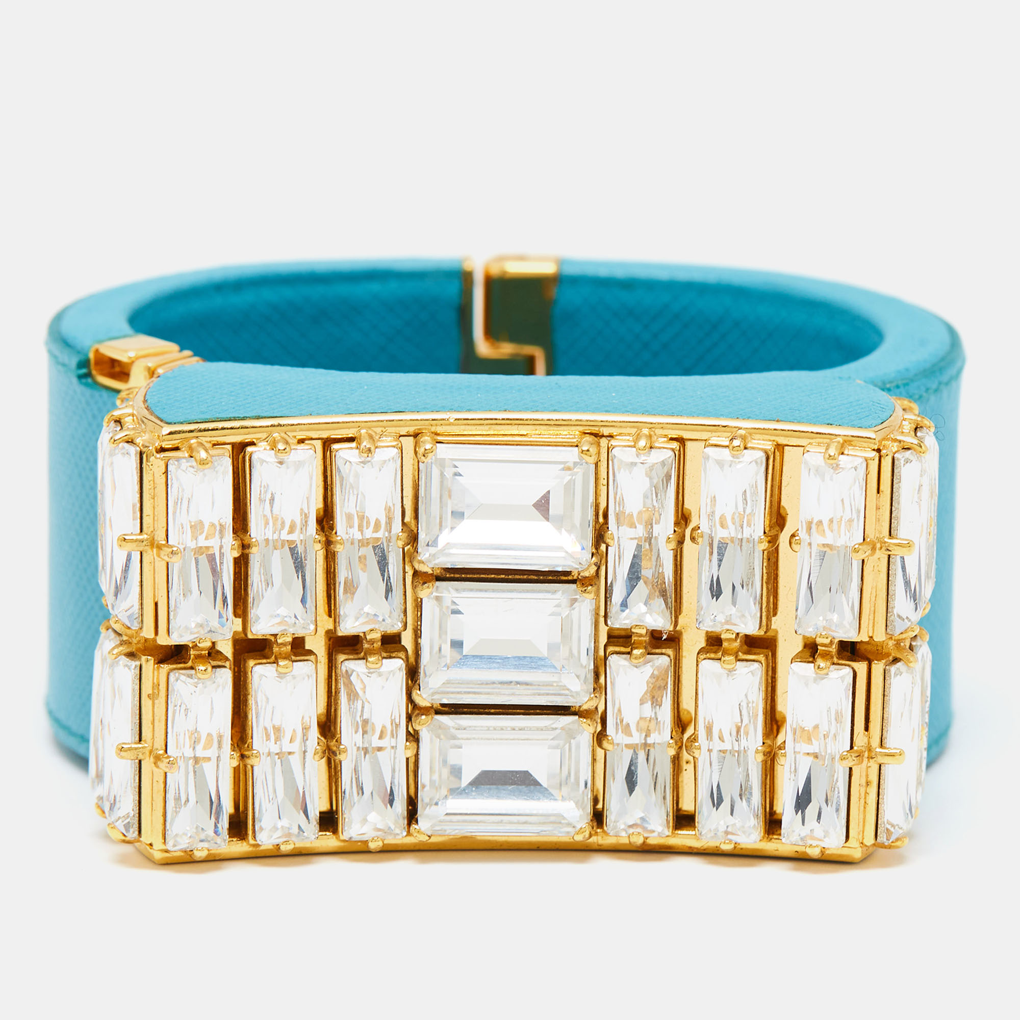 

Prada Crystal Leather Gold Tone Bracelet