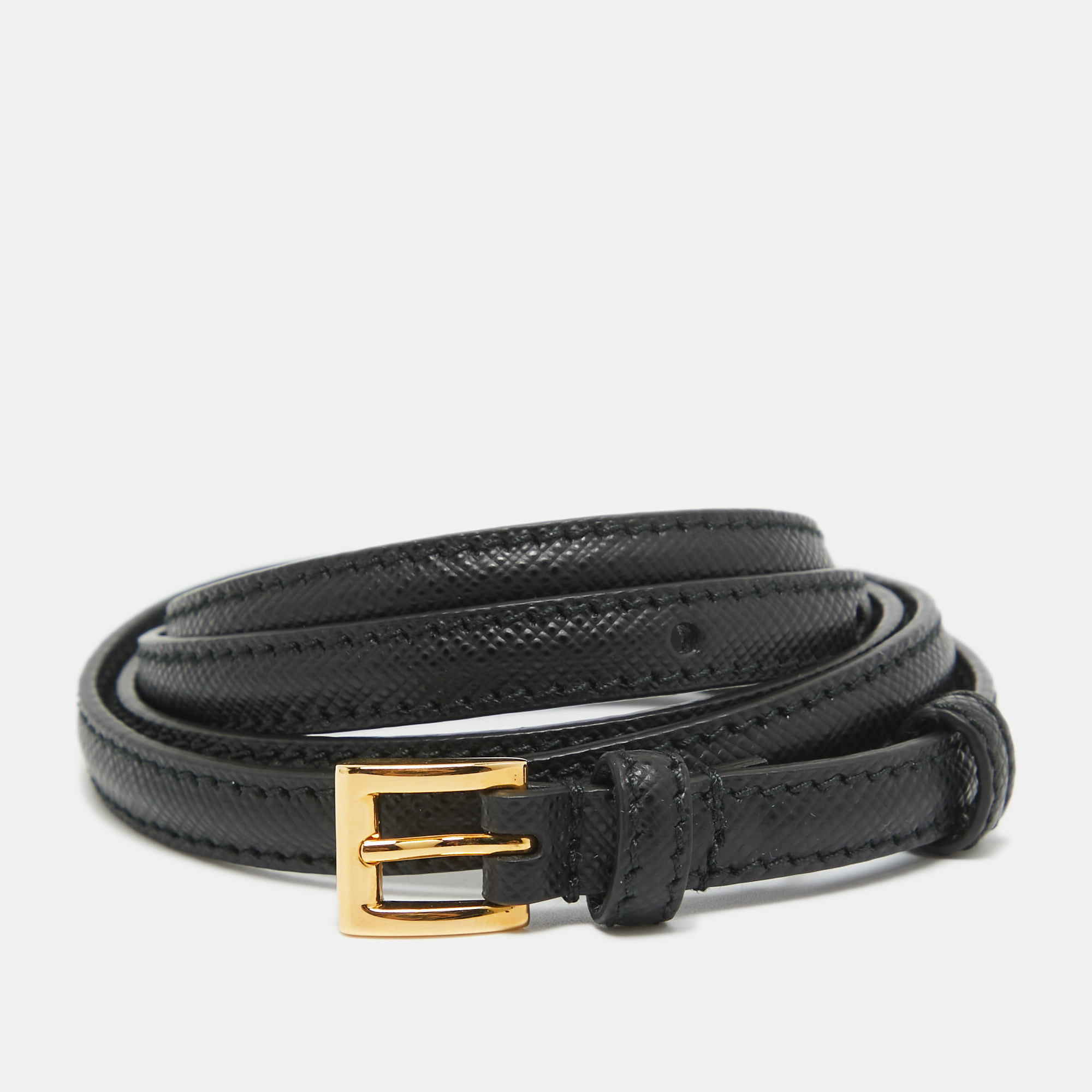 

Prada Black Leather Slim Buckle Belt