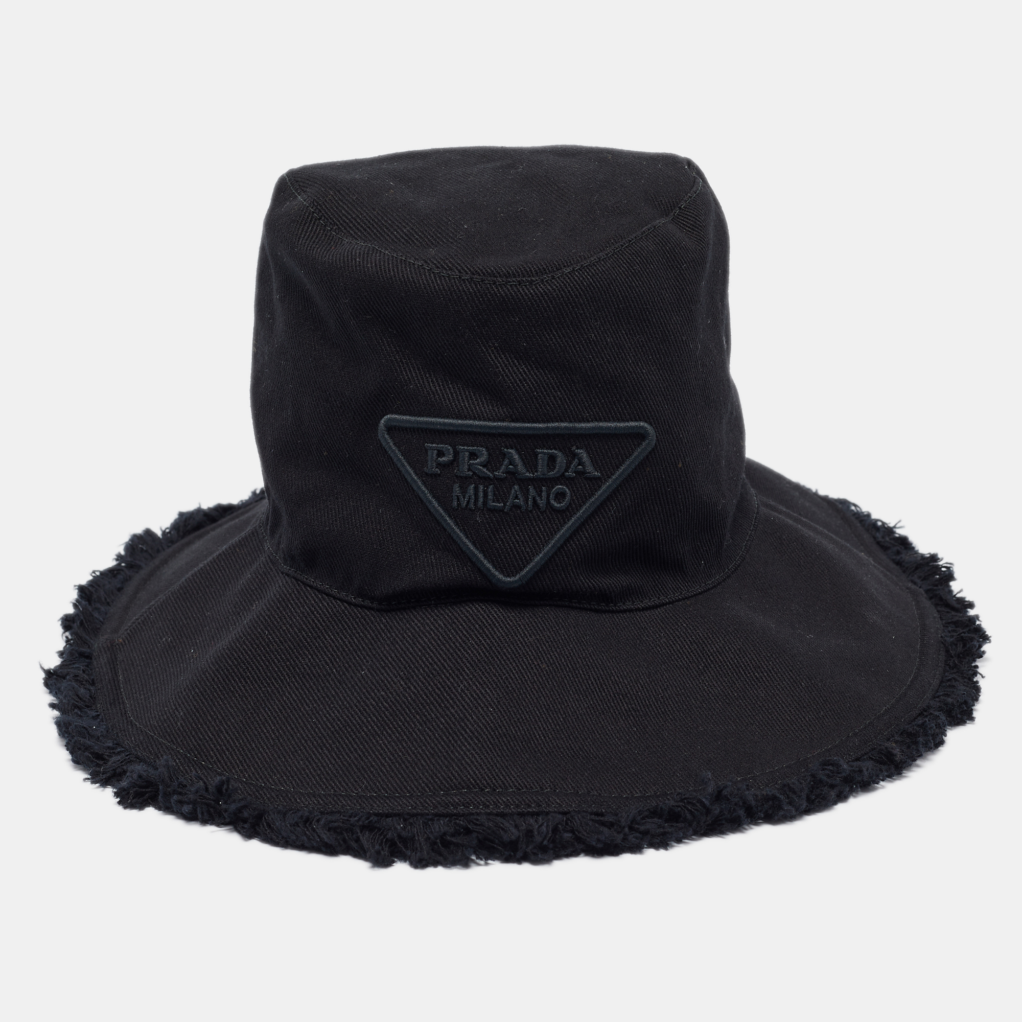 

Prada Black Logo Embroidered Canvas Drill Bucket Hat