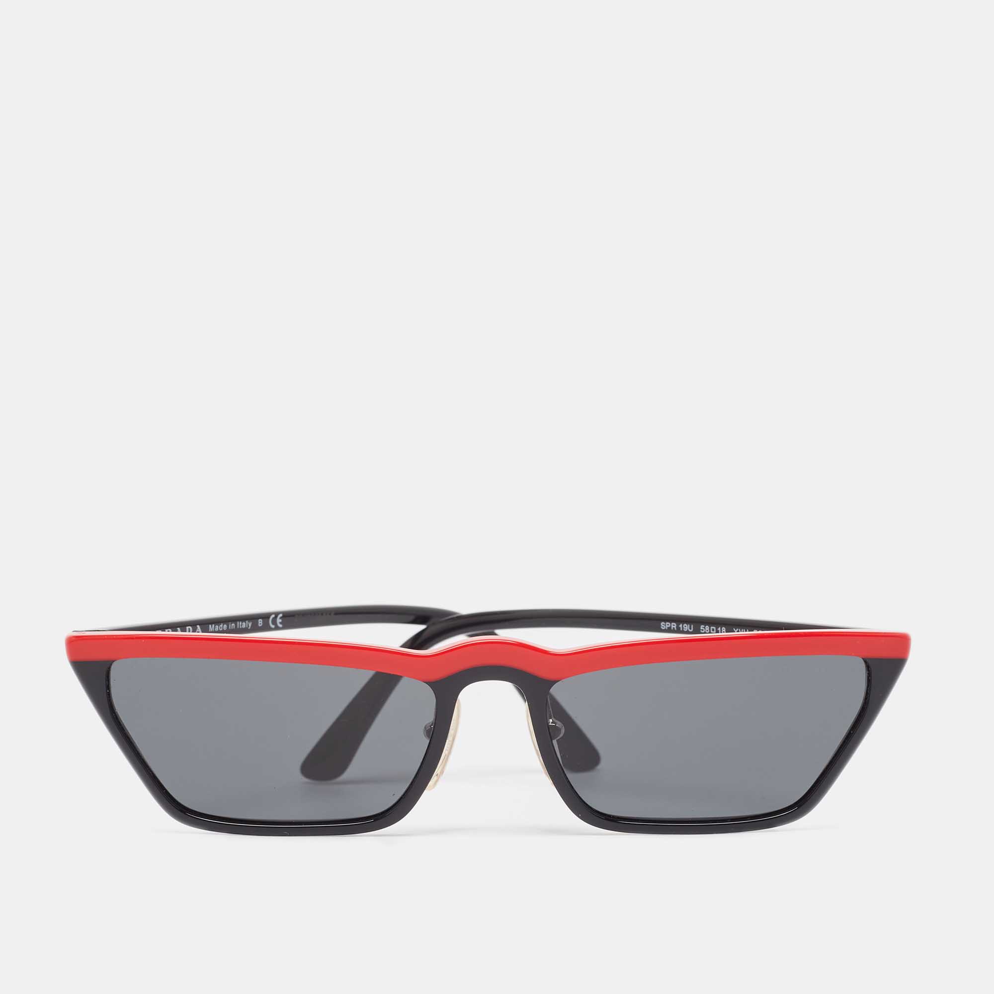 Pre-owned Prada Black/red Spr 19u Rectangular Sunglasses