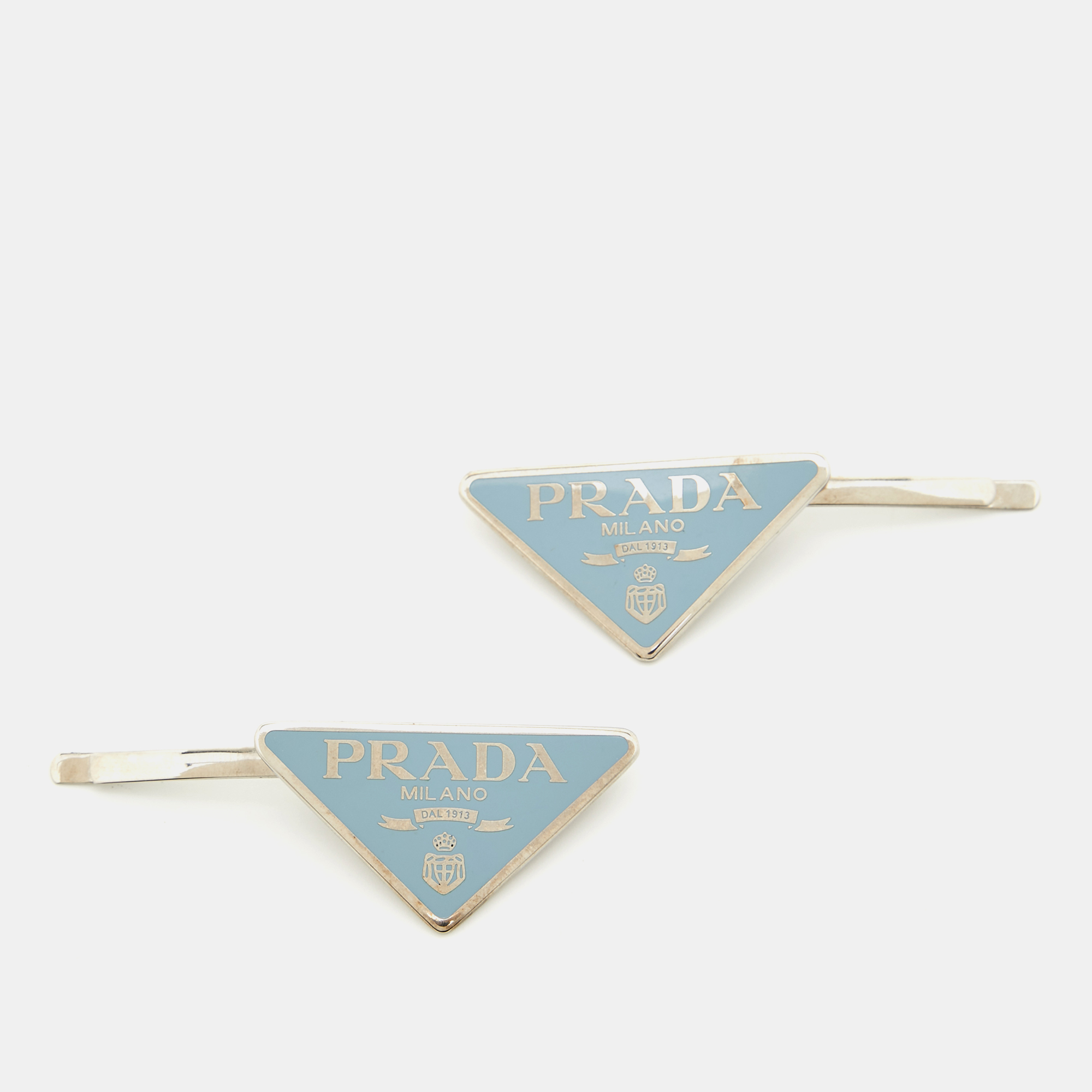 Pre-owned Prada Bluette Enamel Silver Tone Hair Pin