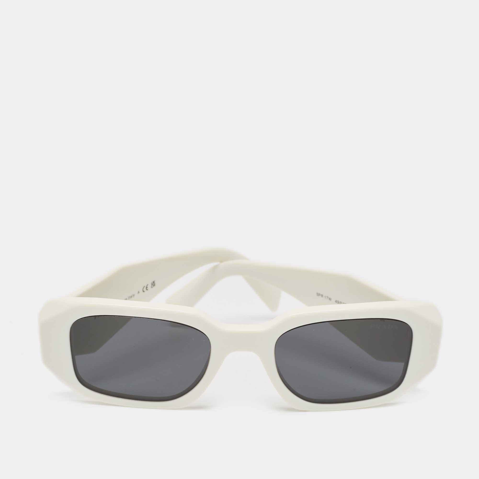 Pre-owned Prada White Spr 17w Symbol Rectangular Sunglasses