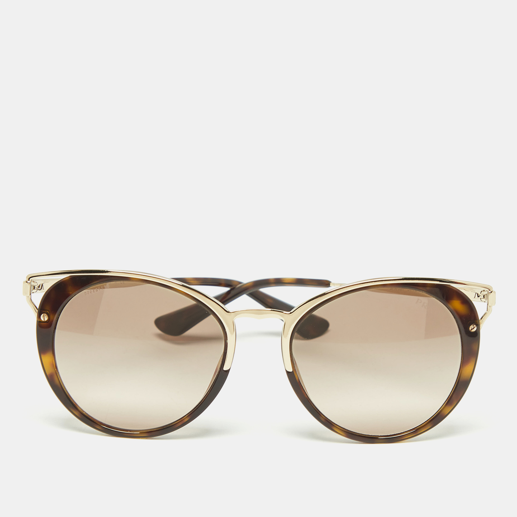 Pre-owned Prada Brown/gold Tortoise Spr66t Cat Eye Sunglasses