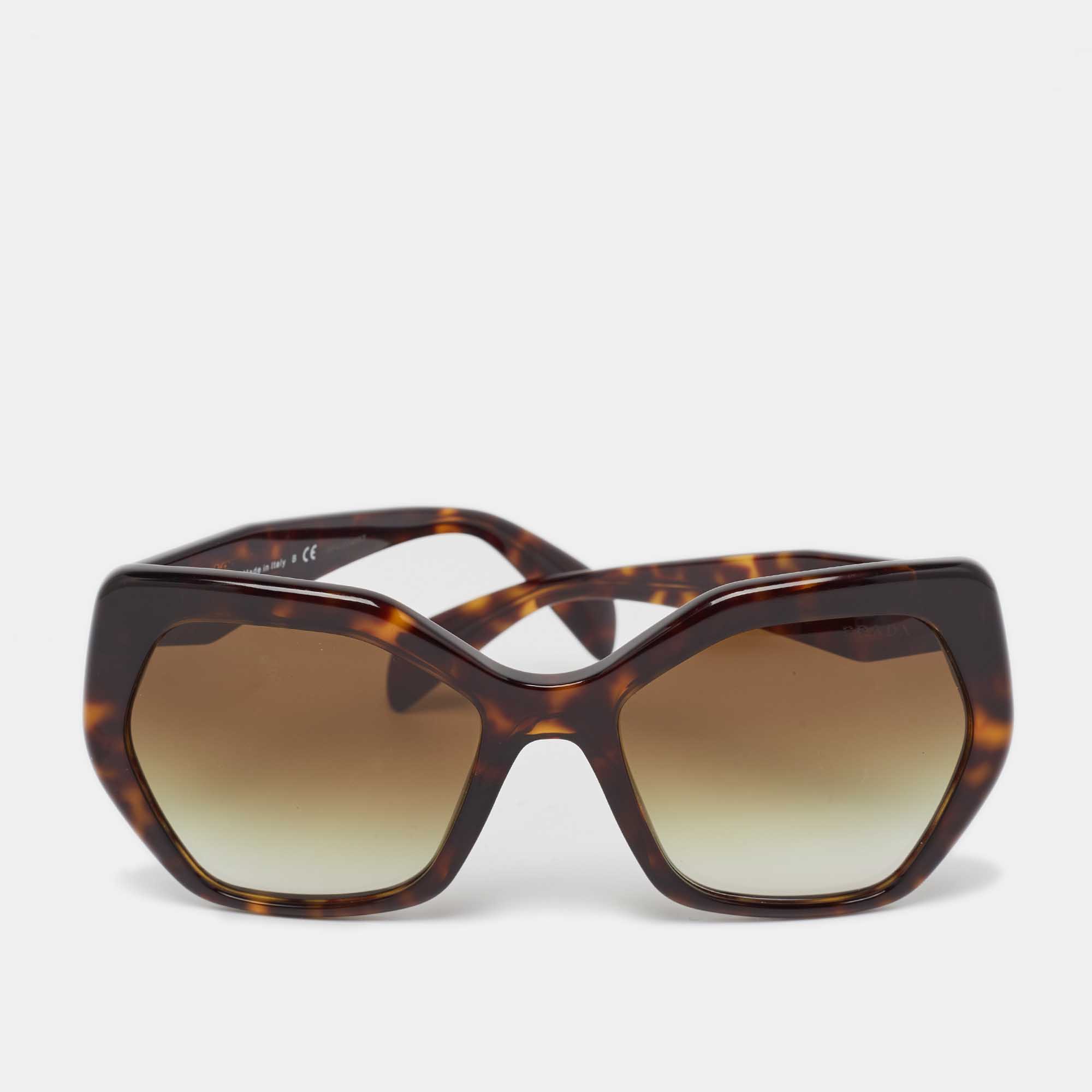 

Prada Brown Gradient Tortoise Frame SPR 16R Hexagonal Sunglasses