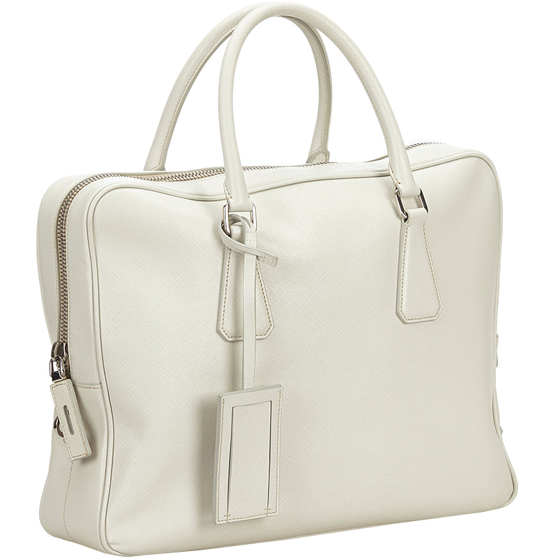 

Prada White Saffiano Leather Business Bag