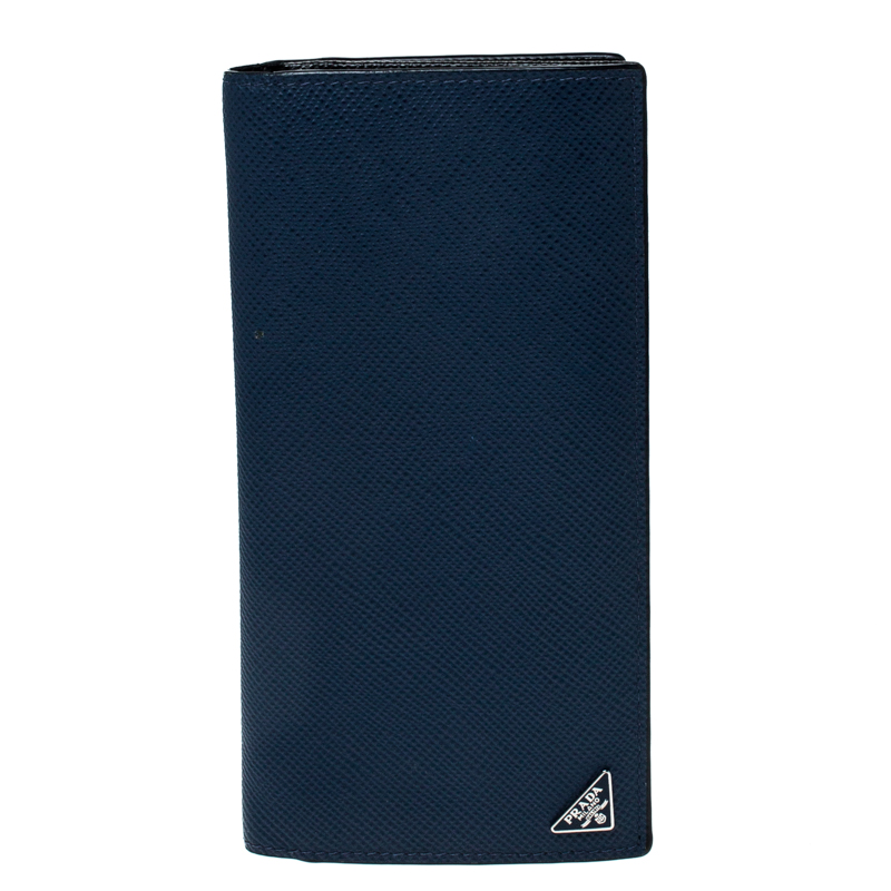 Pre Owned Prada Blue Saffiano Leather Bifold Long Wallet