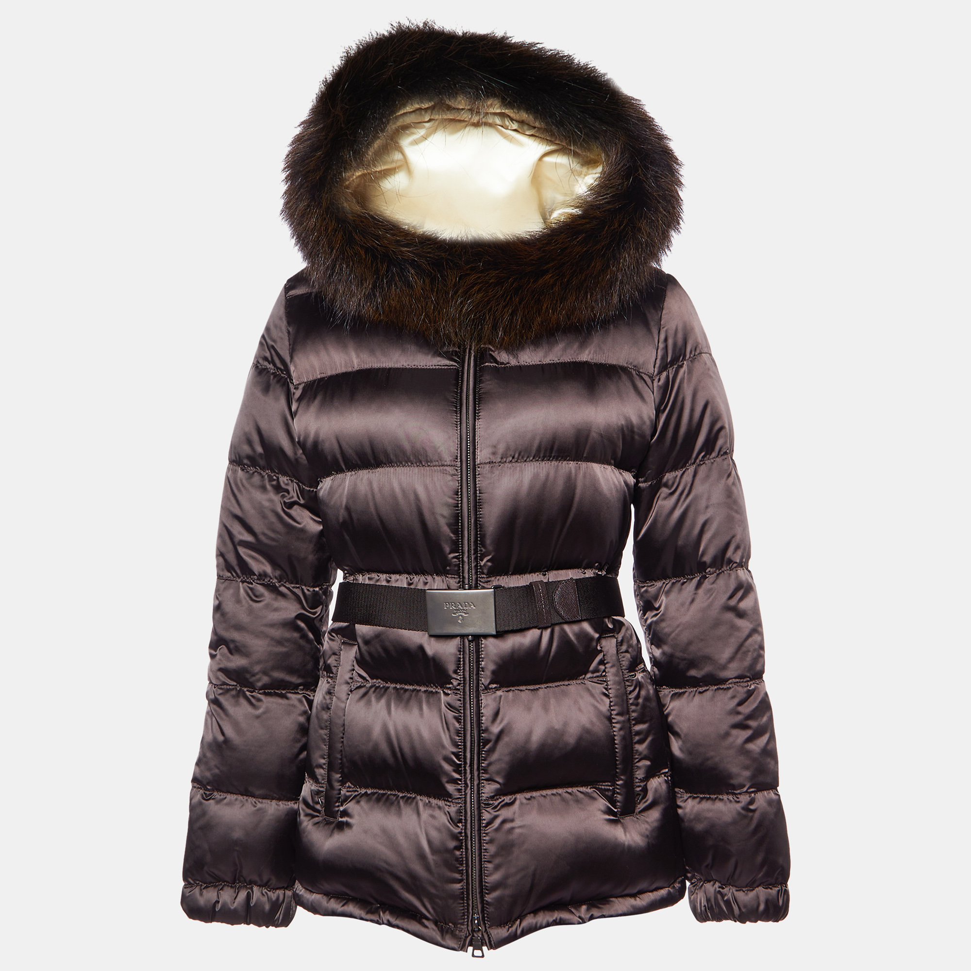 

Prada Brown Synthetic Belted Zip-Up Quilted Down Jacket M
