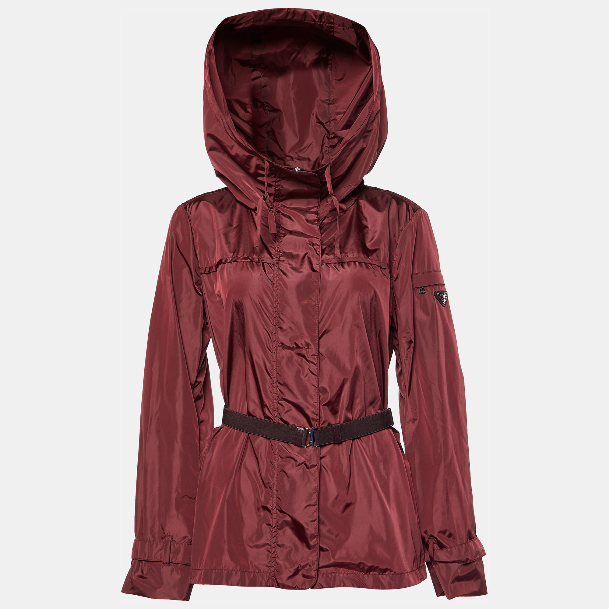 

Prada Burgundy Synthetic Hooded Zip-Up Windcheater Coat S