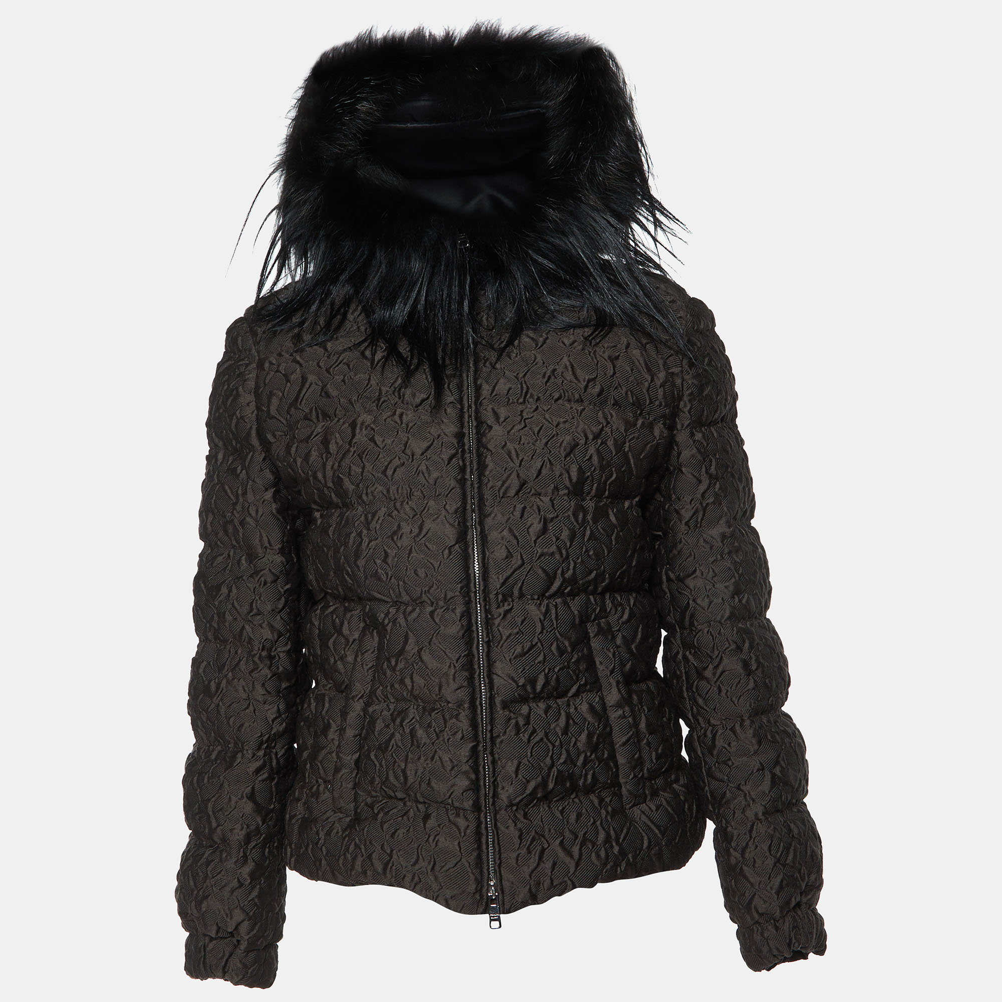 

Prada Black Wool Blend Quilted Down Zip-Up Jacket M