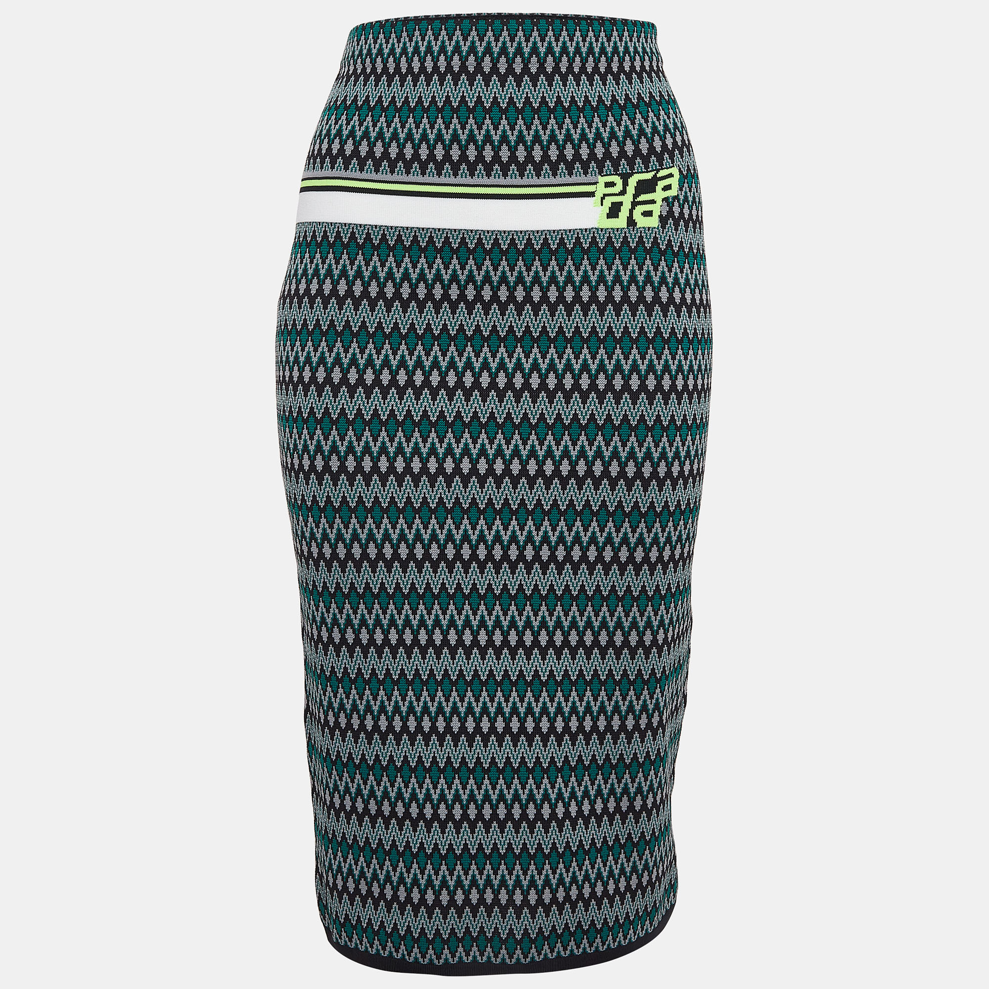 

Prada Green Chevron Patterned Knit Midi Skirt M