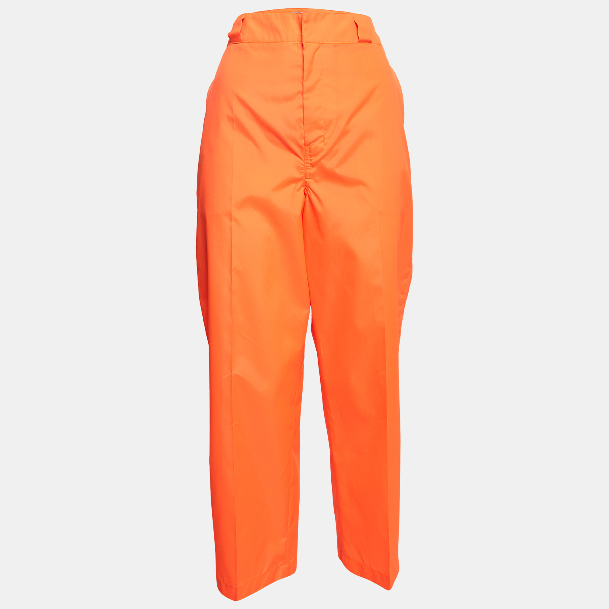 Pre-owned Prada Florescent Orange Synthetic Loose Fit Pants M