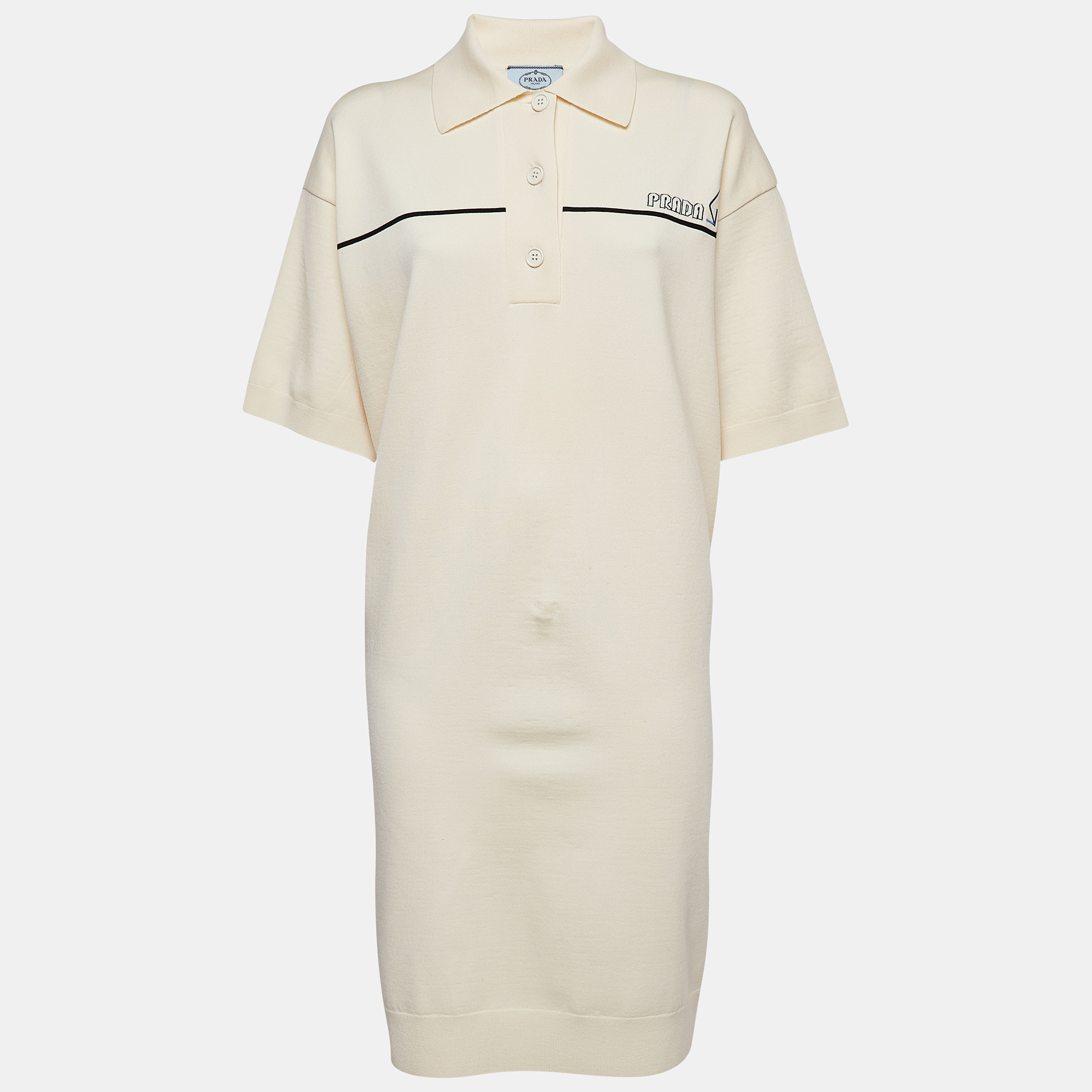 

Prada Cream Wool Knit Polo Collar Midi Dress S