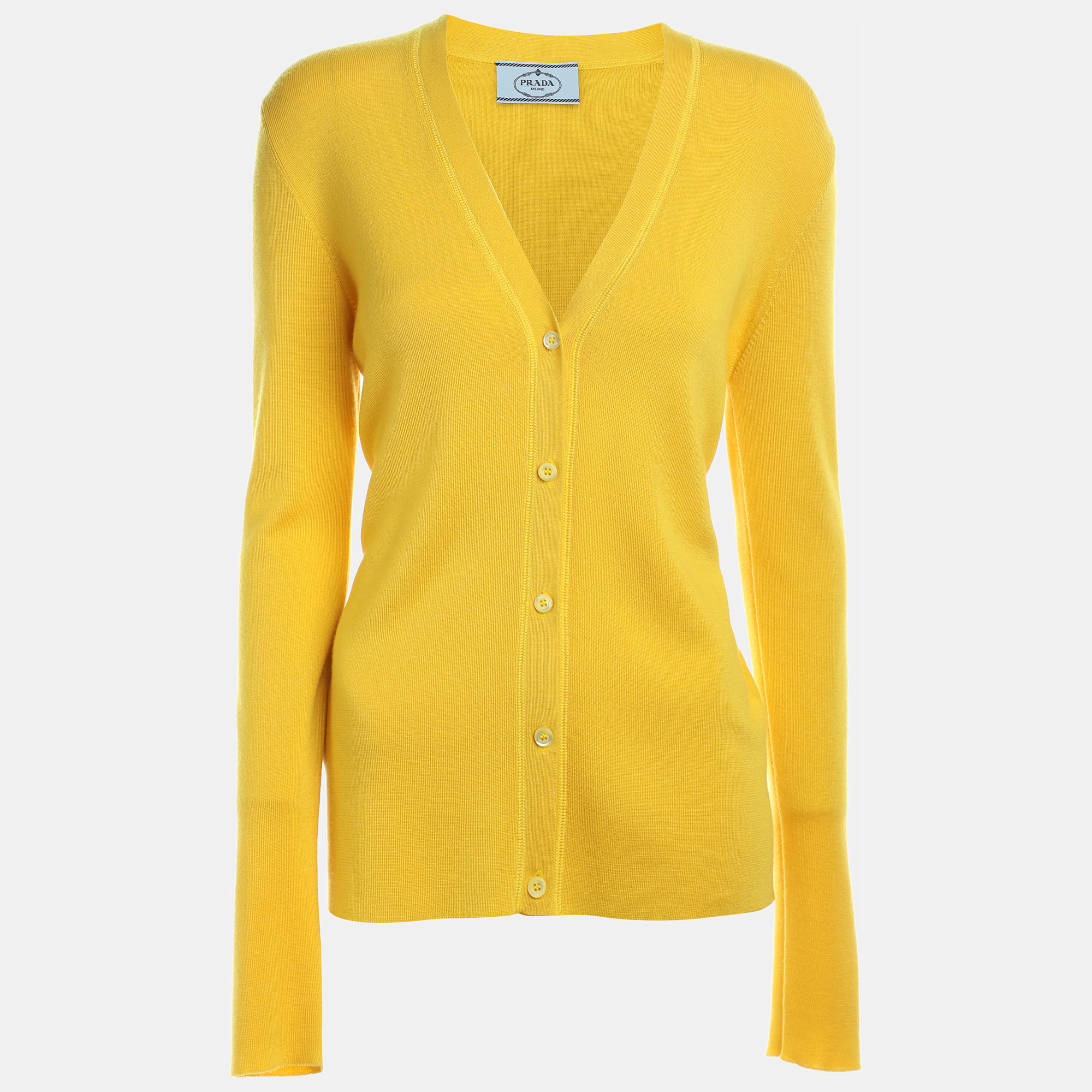 

Prada Yellow Cashmere & Silk Knit Button Front Cardigan M