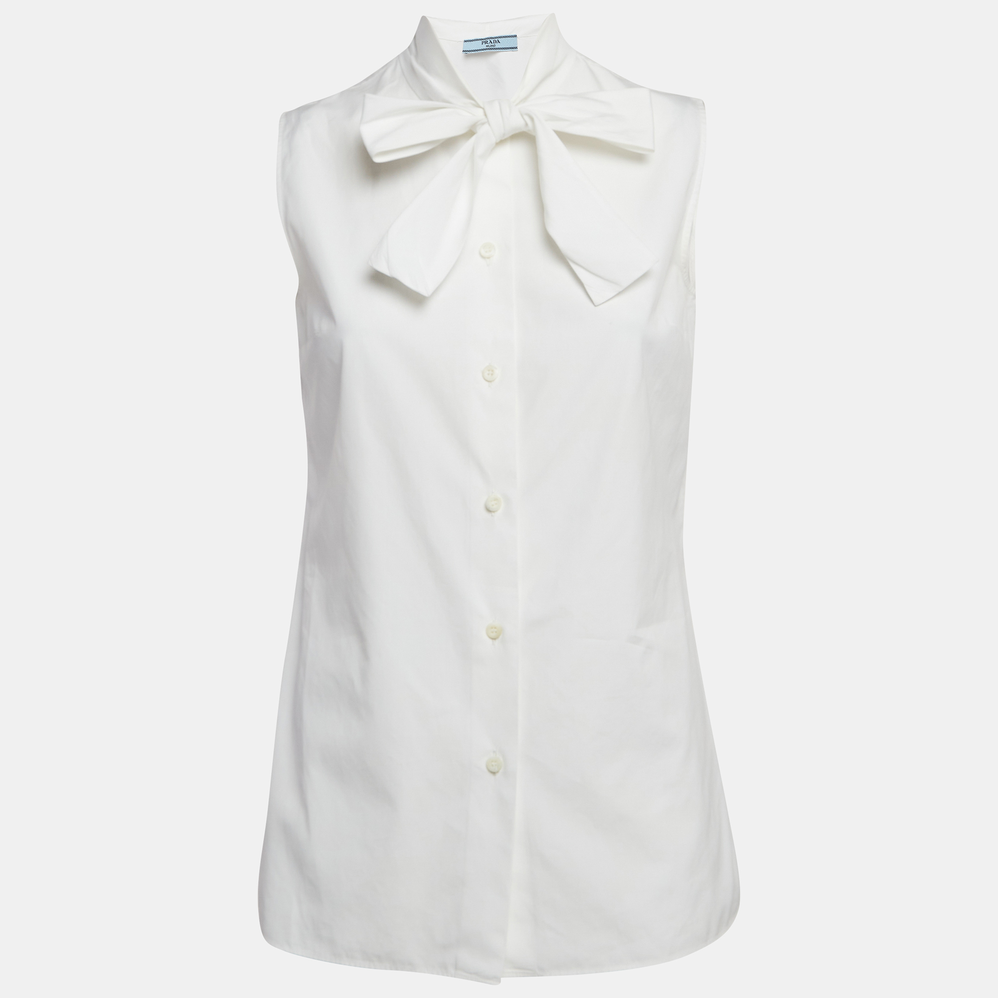 

Prada White Cotton Sleeveless Tie-Up Neck Top S