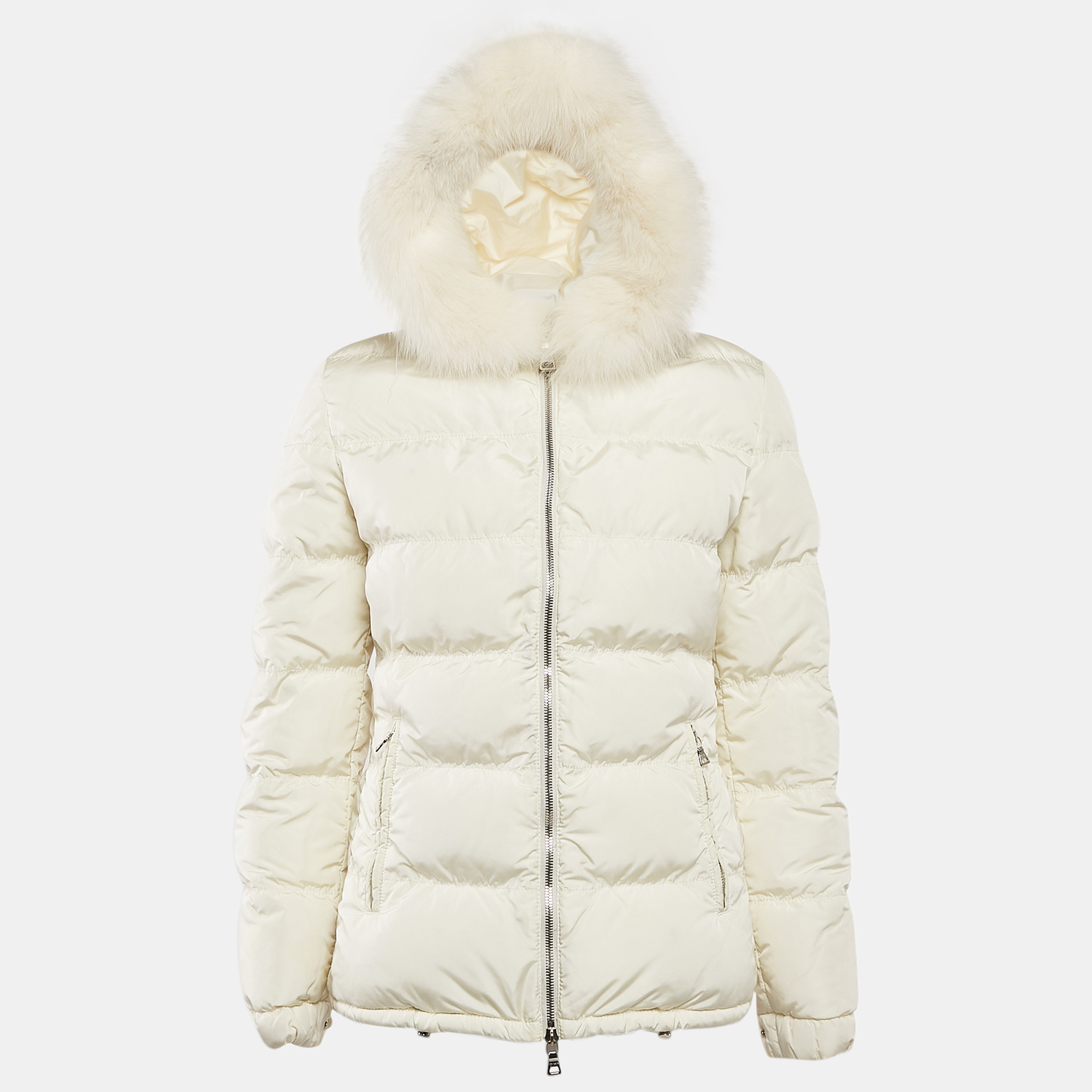 

Prada Off-White Synthetic Quilted Fur Trim Hood Down Jacket S