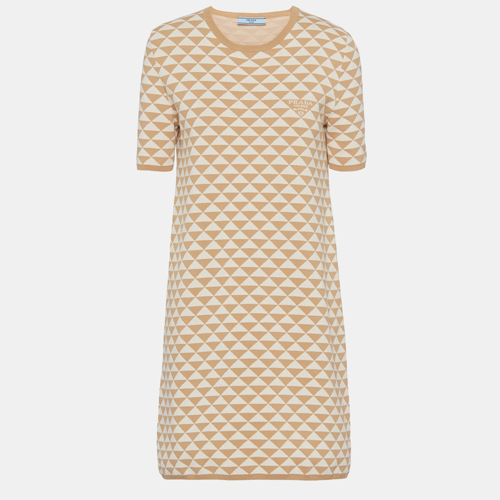 

Prada Beige Jacquard Cotton Knit Crewneck Mini Dress M