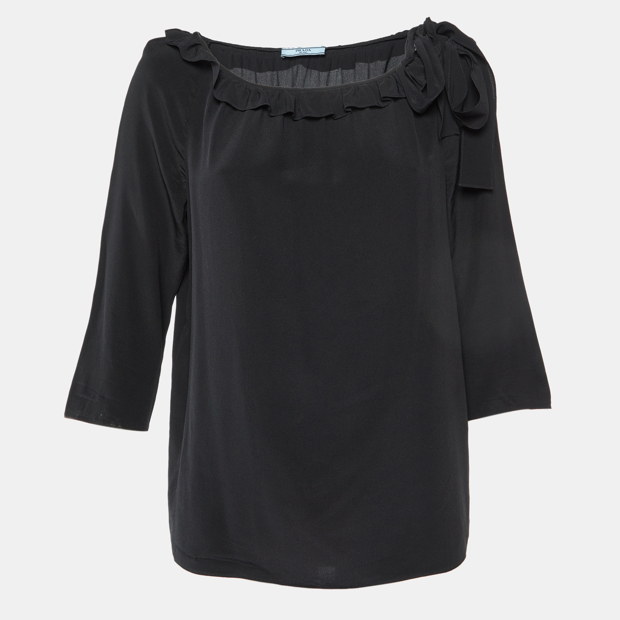 

Prada Black Silk Ruffle Trim Blouse M