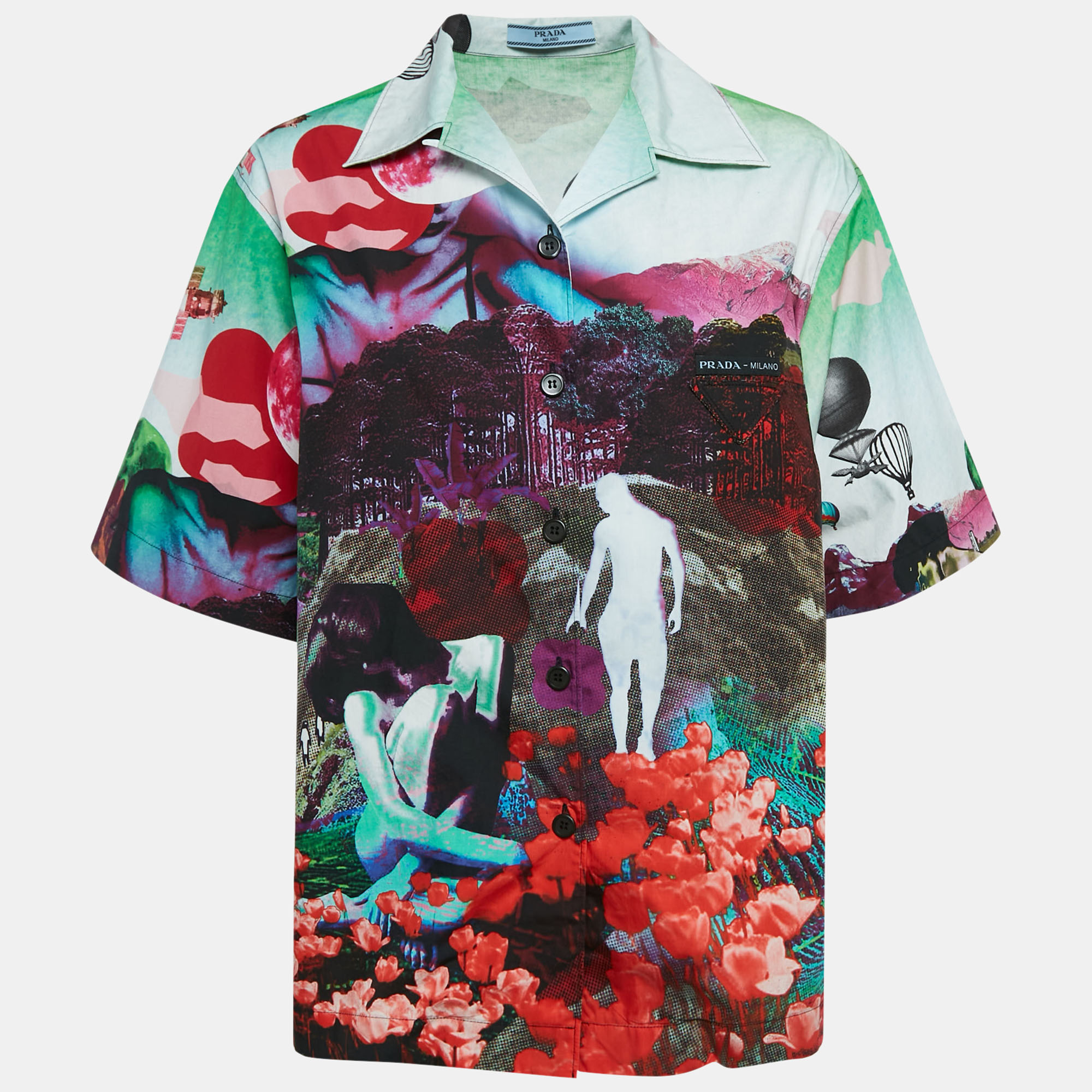 

Prada Multicolor Graphic Print Oversize Button Front Shirt S