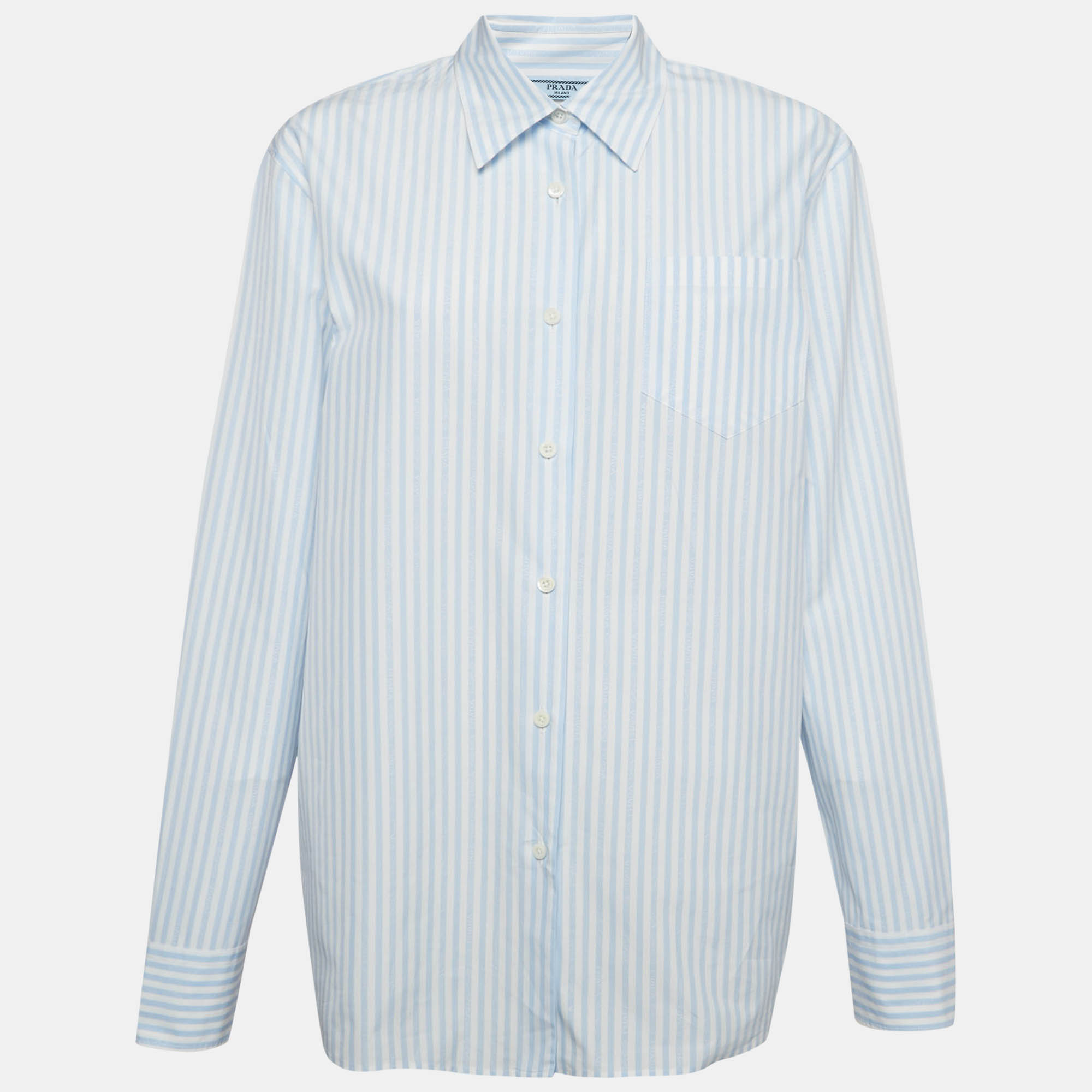 

Prada Blue Striped Cotton Oversized Shirt M