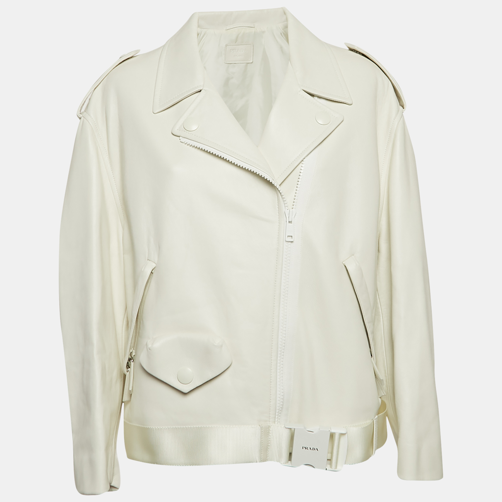 

Prada White Nappa Leather Biker Jacket S