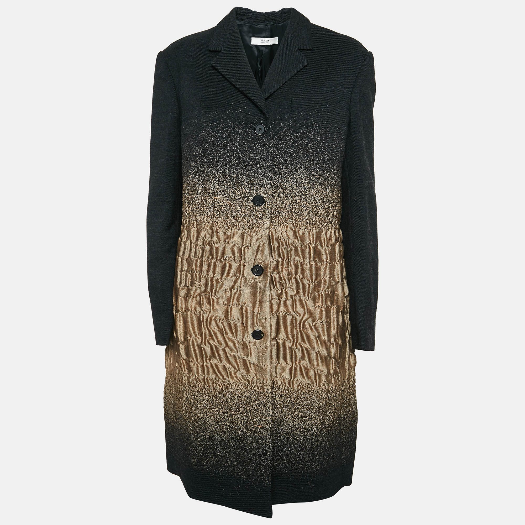 

Prada Black/Brown Textured Wool Blend Long Coat L